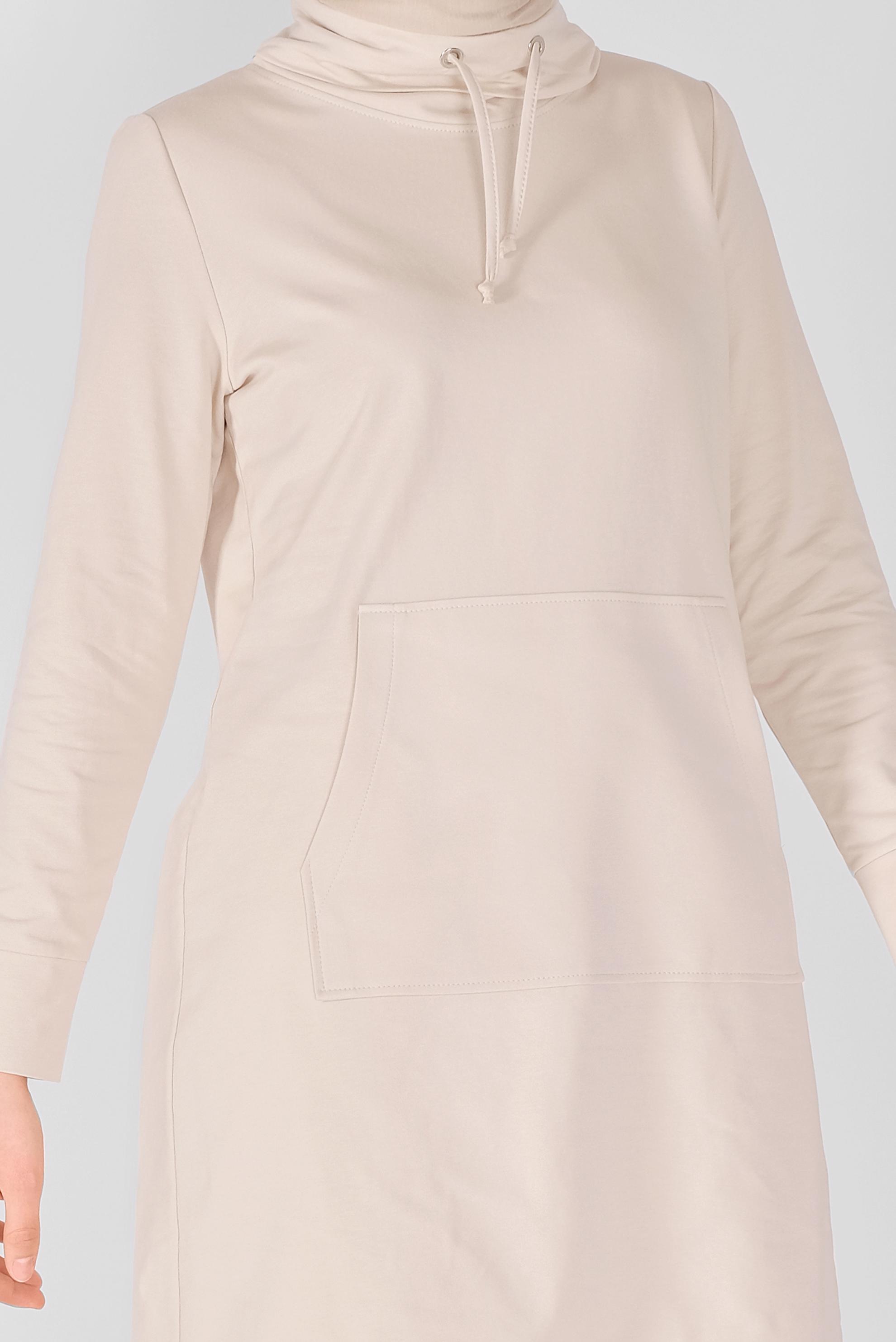 Tesettür giyim BEJ BAĞCIK DETAYLI YAKALI CEPLİ EŞOFMAN TUNİK 41364