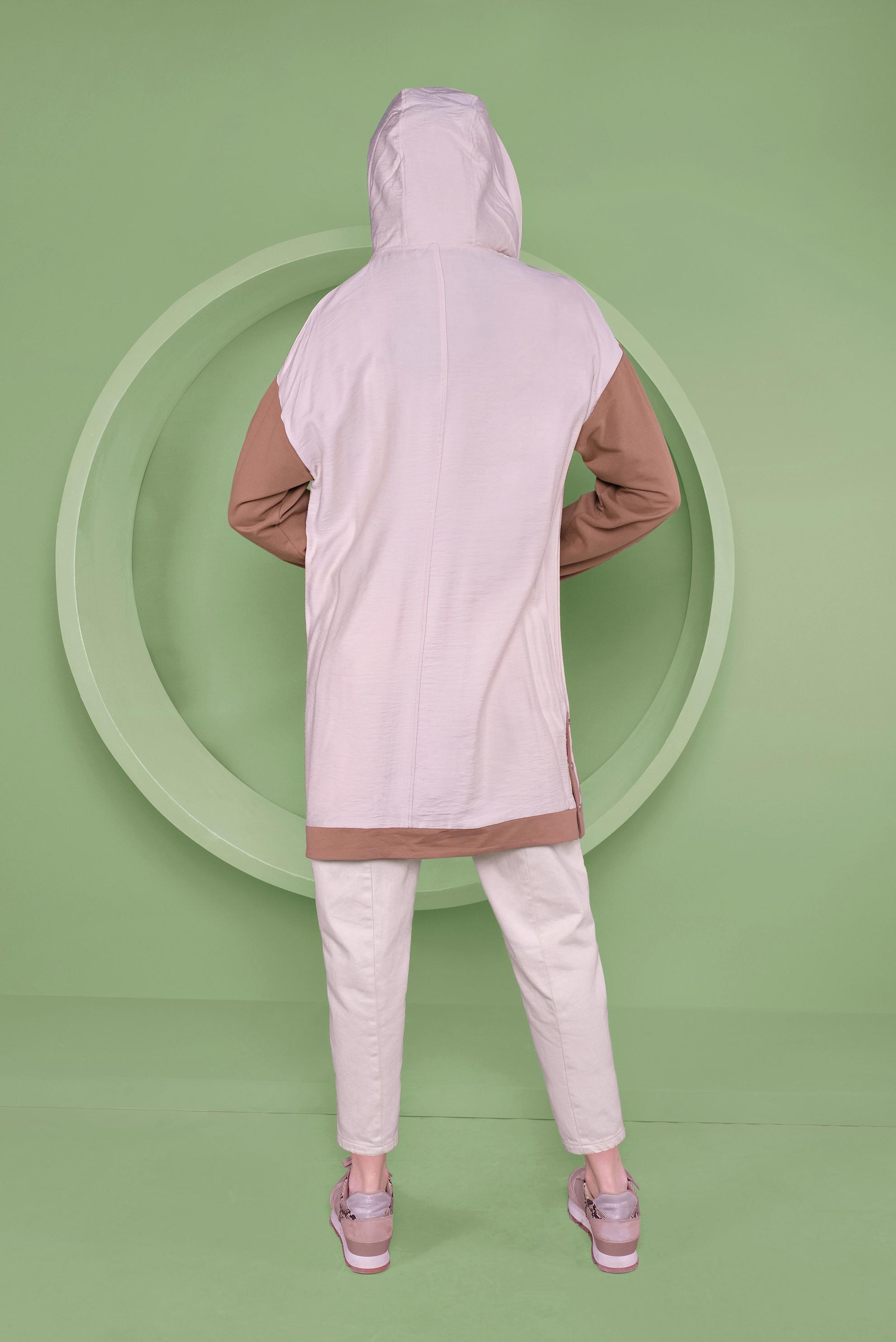 Tesettür giyim BEJ CEPLİ KAPÜŞONLU EŞOFMAN TUNİK 41376