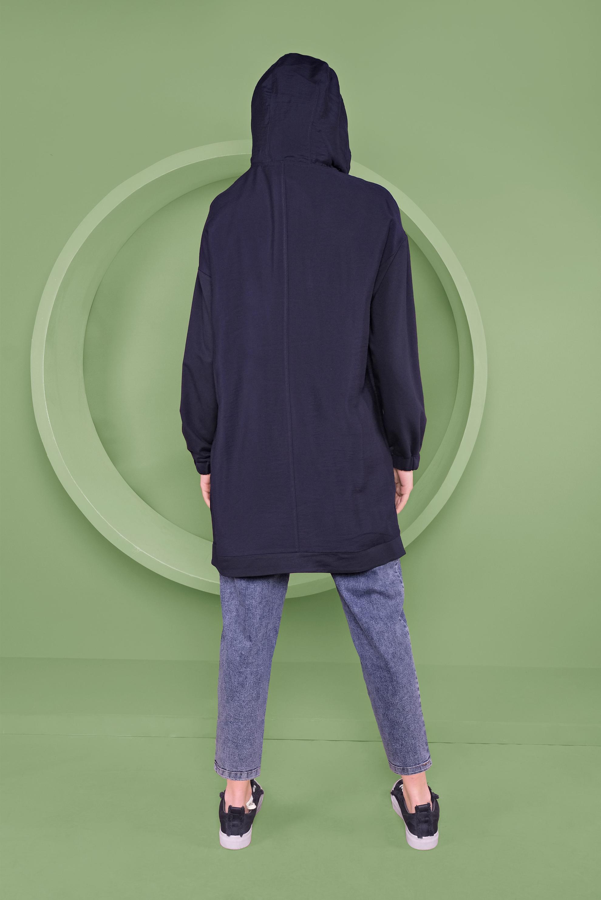 Tesettür giyim LACİVERT CEPLİ KAPÜŞONLU EŞOFMAN TUNİK 41376