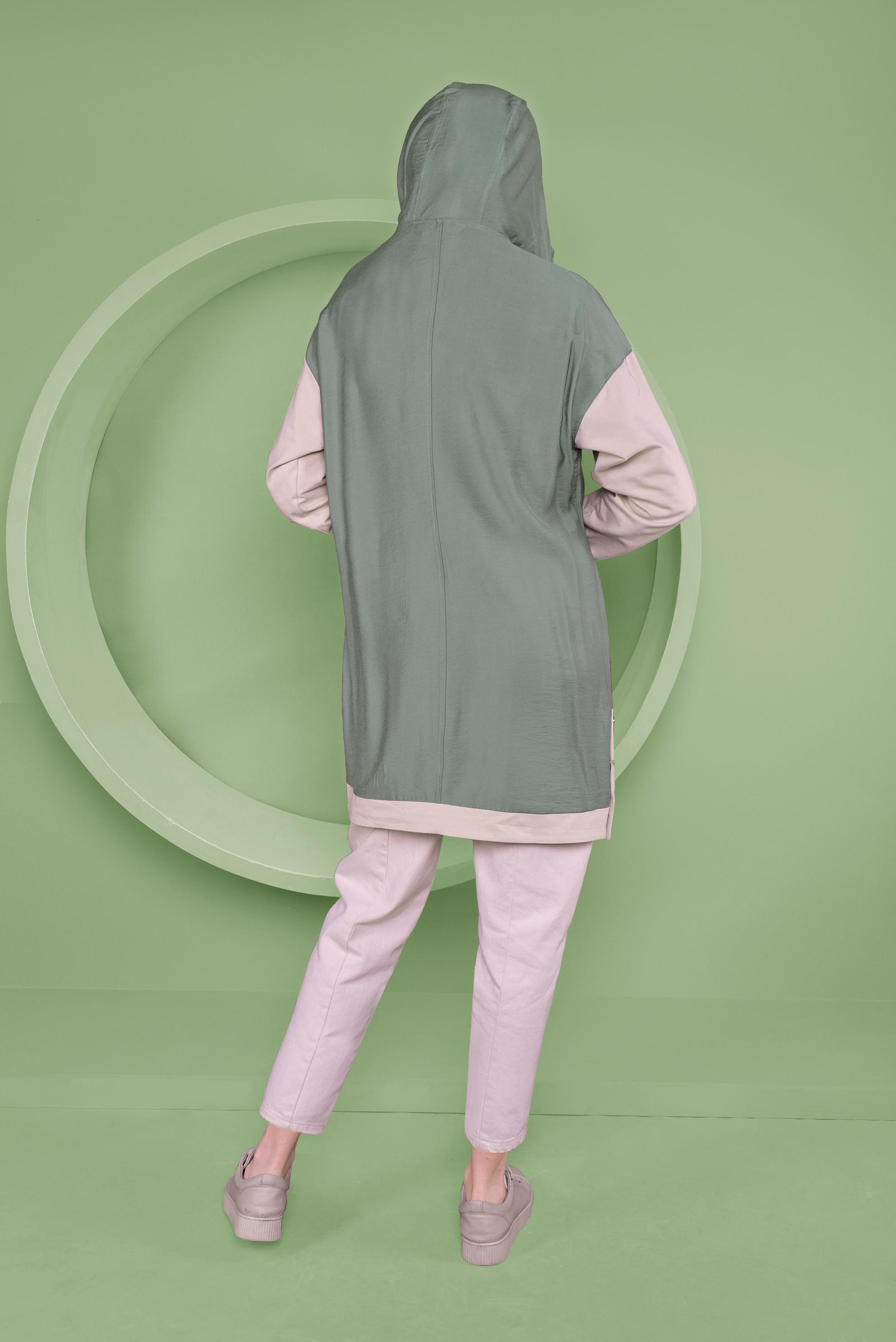 Tesettür giyim YEŞİL CEPLİ KAPÜŞONLU EŞOFMAN TUNİK 41376