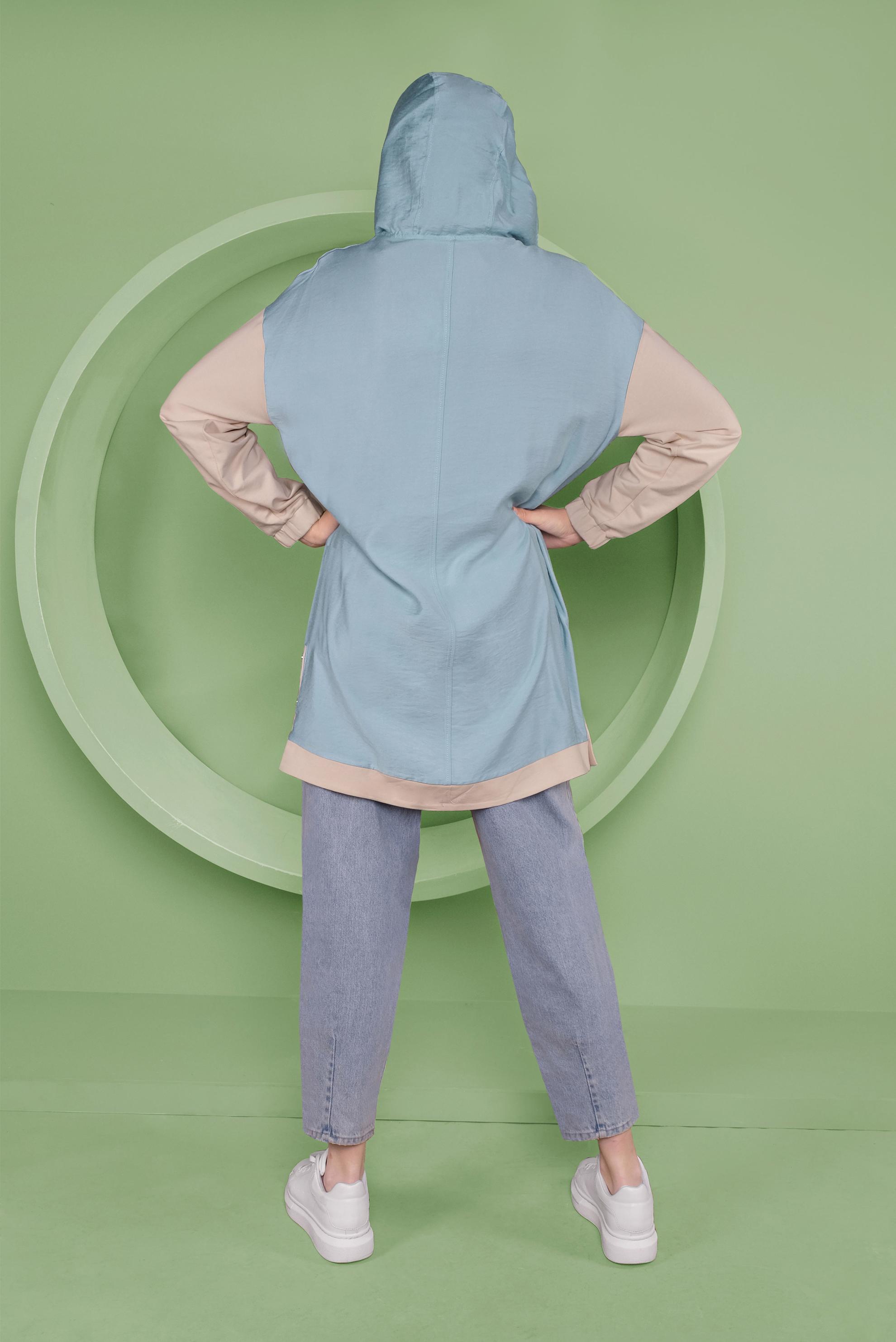 Tesettür giyim MAVİ CEPLİ KAPÜŞONLU EŞOFMAN TUNİK 41376