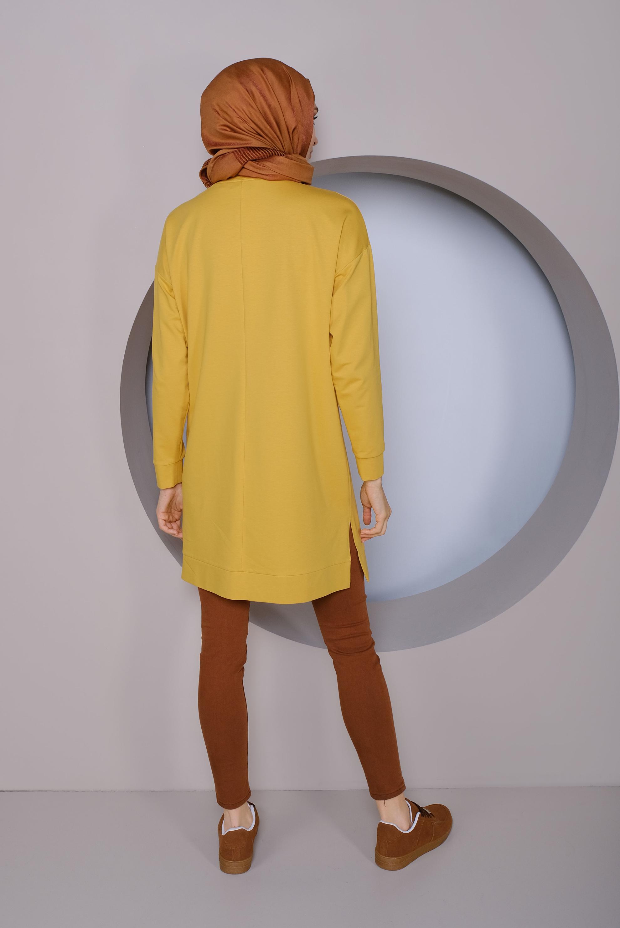 Tesettür giyim SARI BASKI DETAYLI EŞOFMAN TUNİK 41393