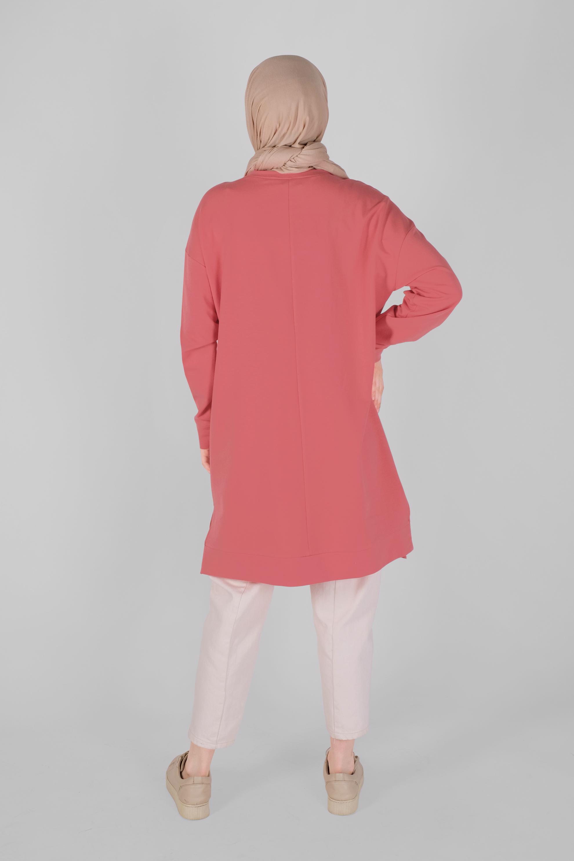 Tesettür giyim MERCAN BASKI DETAYLI EŞOFMAN TUNİK 41393