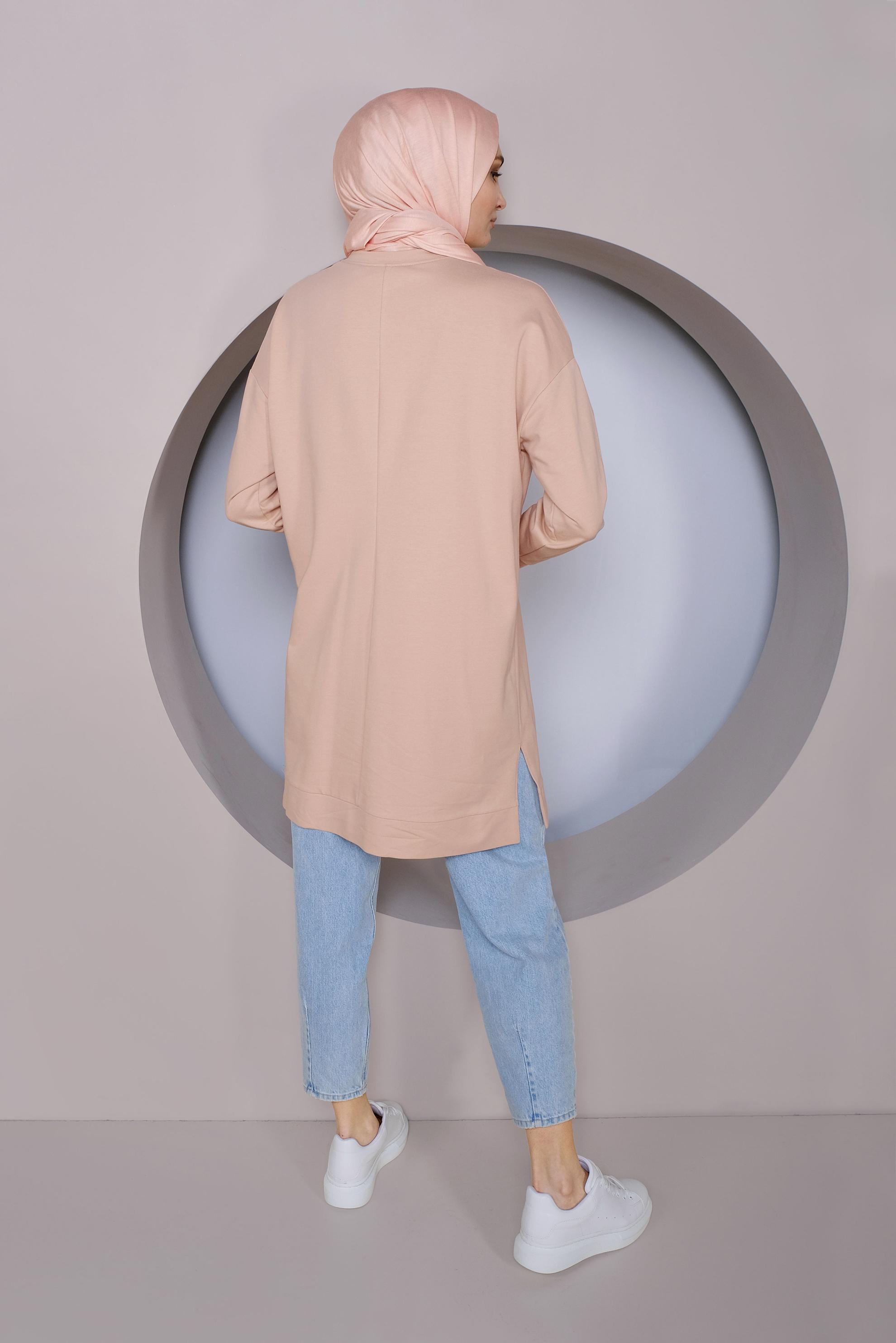 Tesettür giyim PUDRA BASKI DETAYLI EŞOFMAN TUNİK 41393