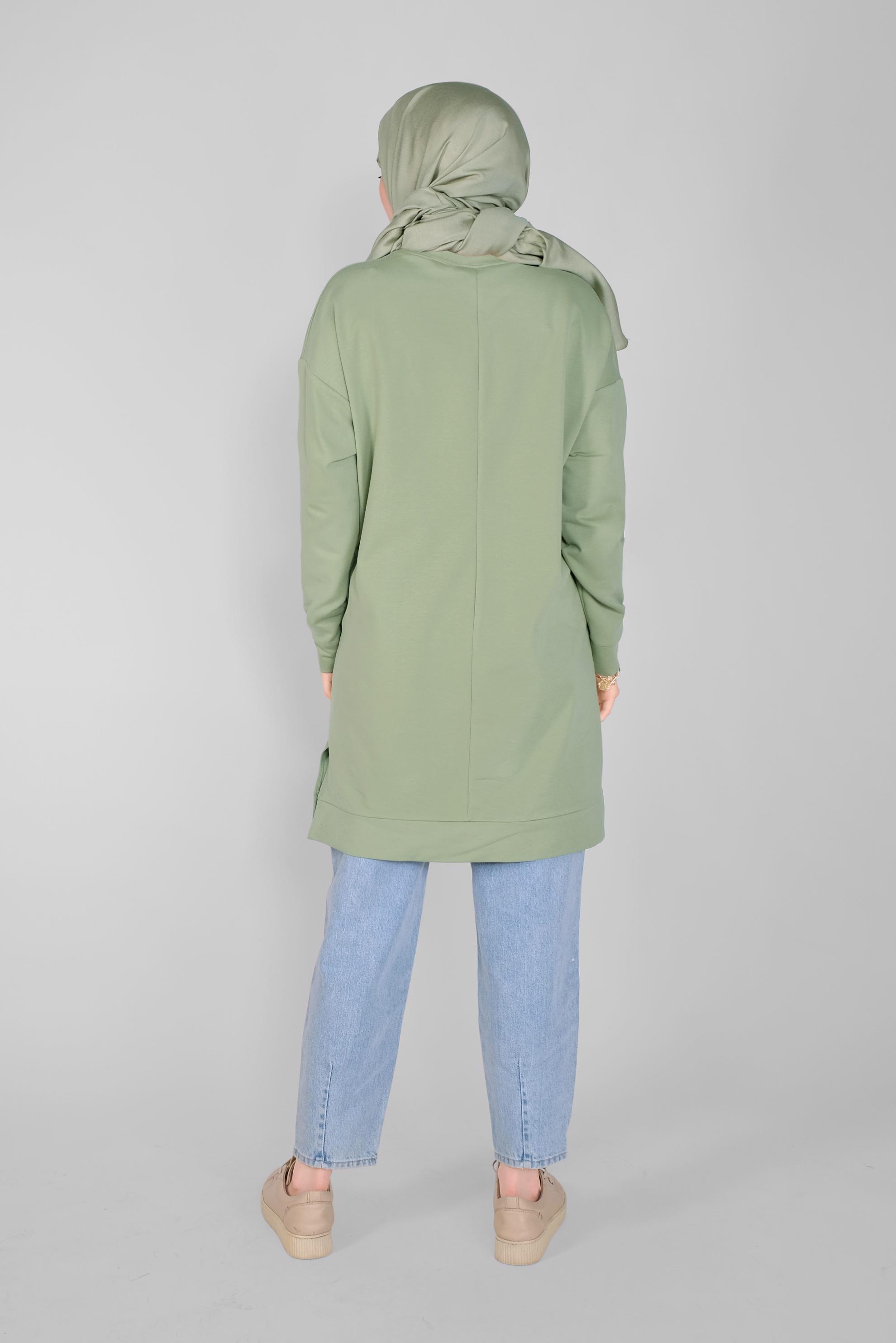 Tesettür giyim YEŞİL BASKI DETAYLI EŞOFMAN TUNİK 41393