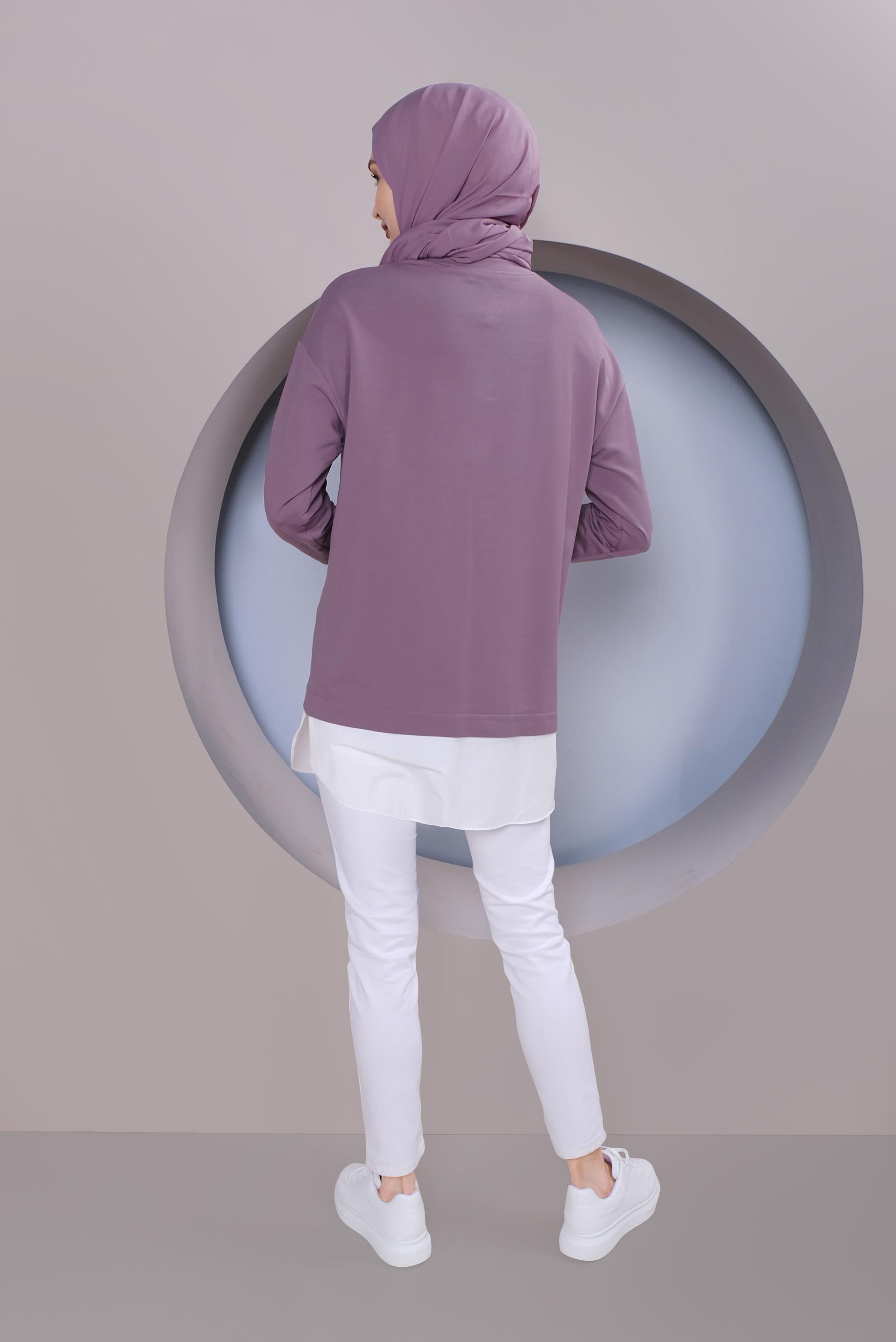 Tesettür giyim MOR BASKI DETAYLI EŞOFMAN TUNİK 41394