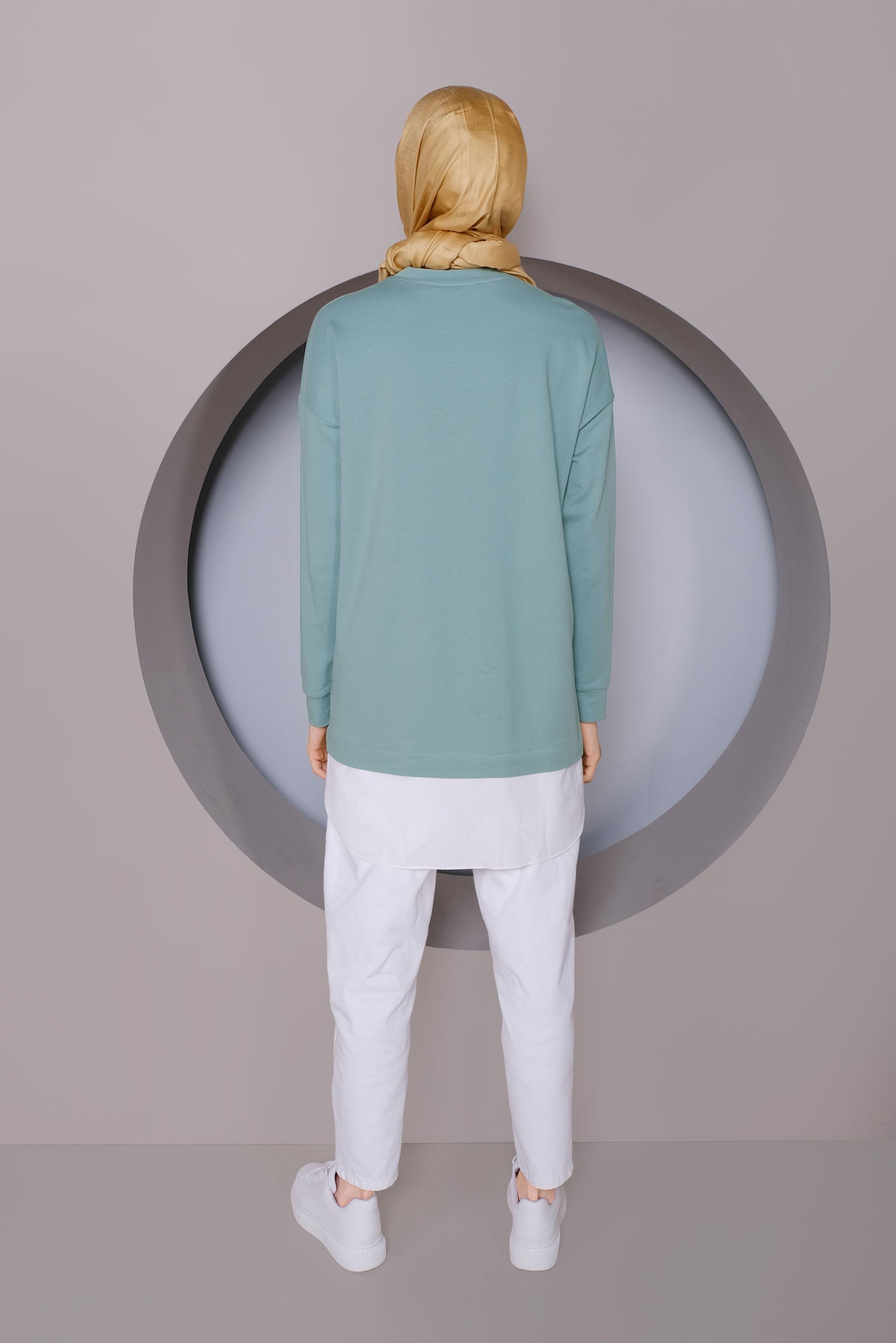 Tesettür giyim YEŞİL BASKI DETAYLI EŞOFMAN TUNİK 41394