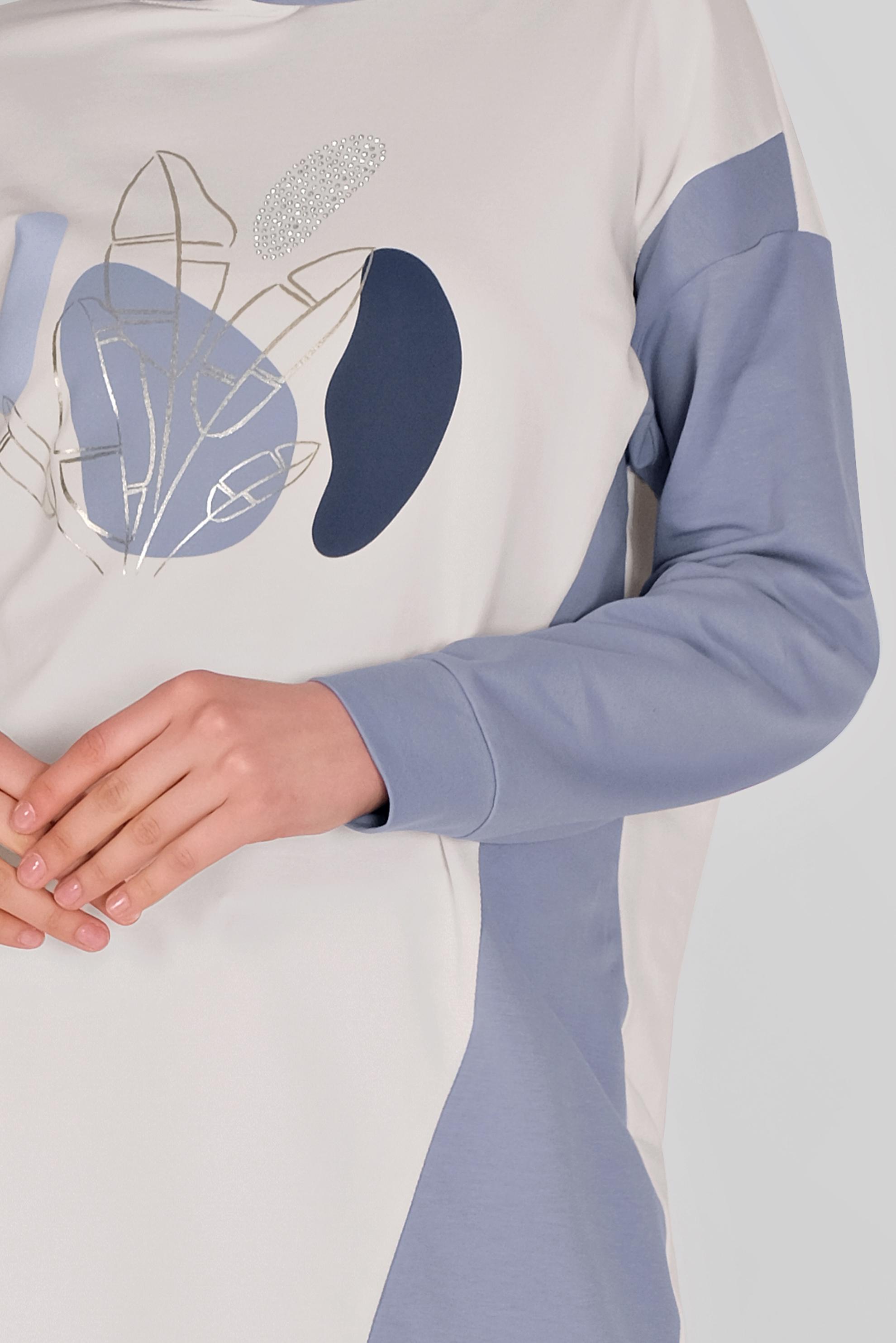 Tesettür giyim MAVİ BASKI DETAYLI İKİ RENKLİ EŞOFMAN TUNİK 41396 