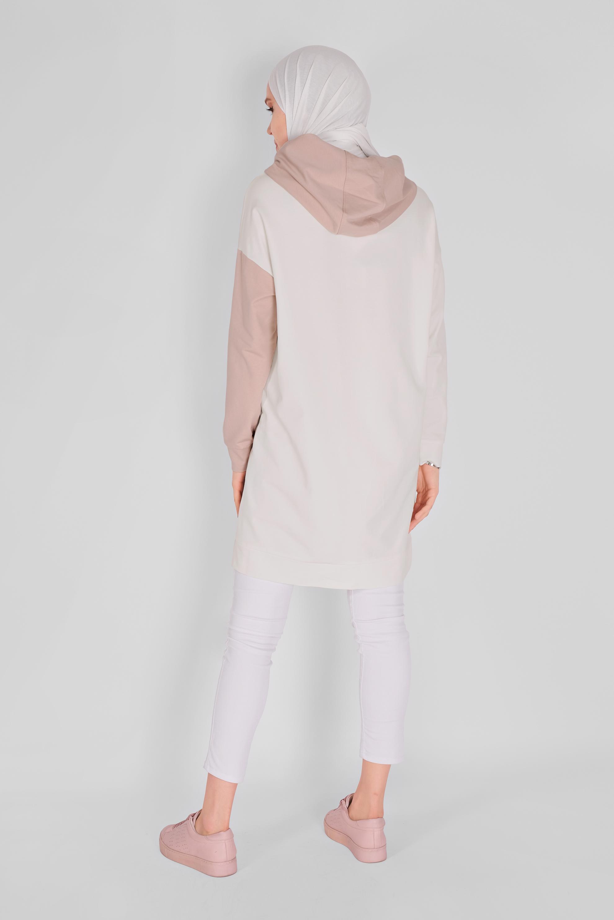 Tesettür giyim PUDRA BASKI DETAYLI İKİ RENKLİ EŞOFMAN TUNİK 41396 