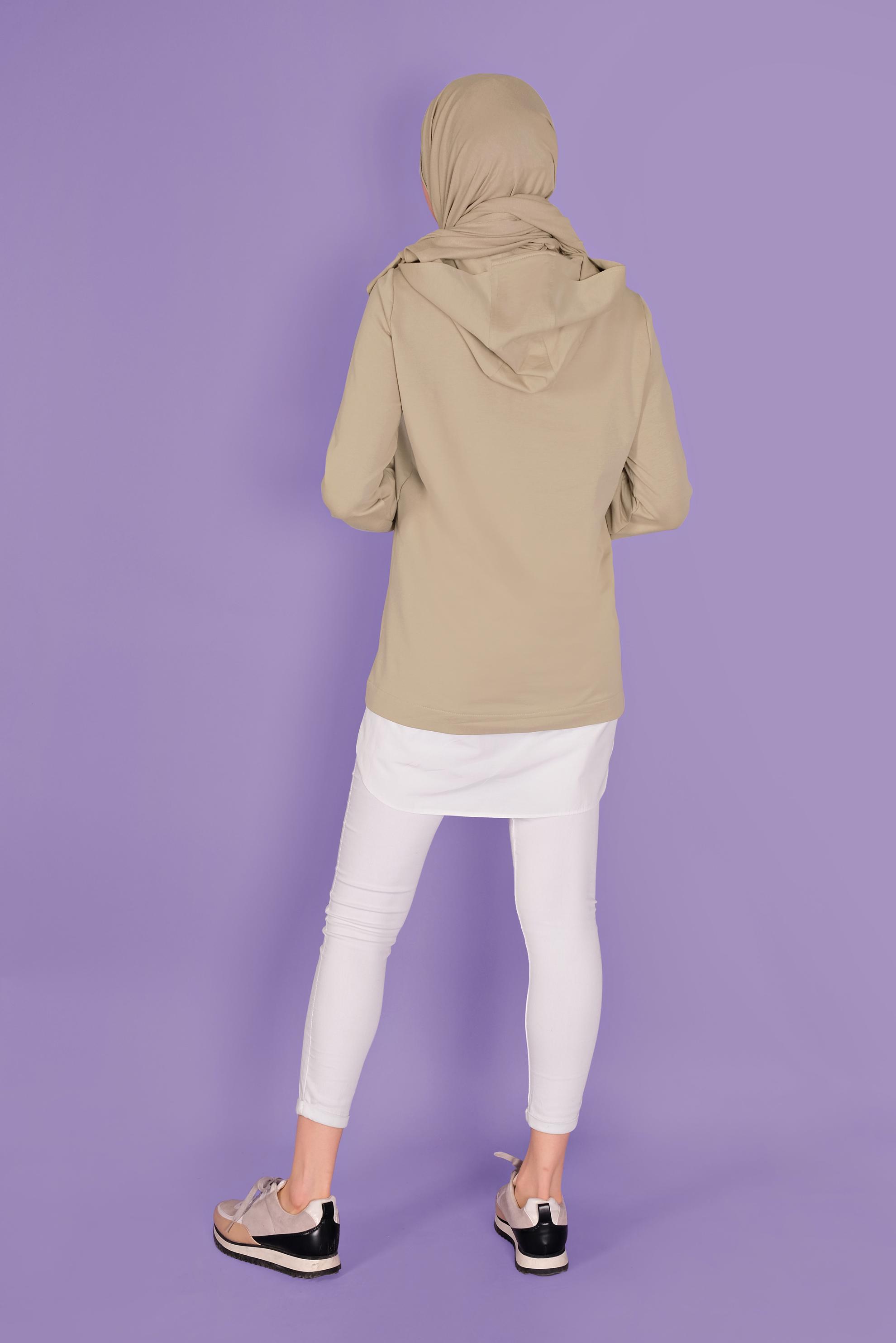 Tesettür giyim BEJ ÇİÇEK BASKILI EŞOFMAN TUNİK  41414 