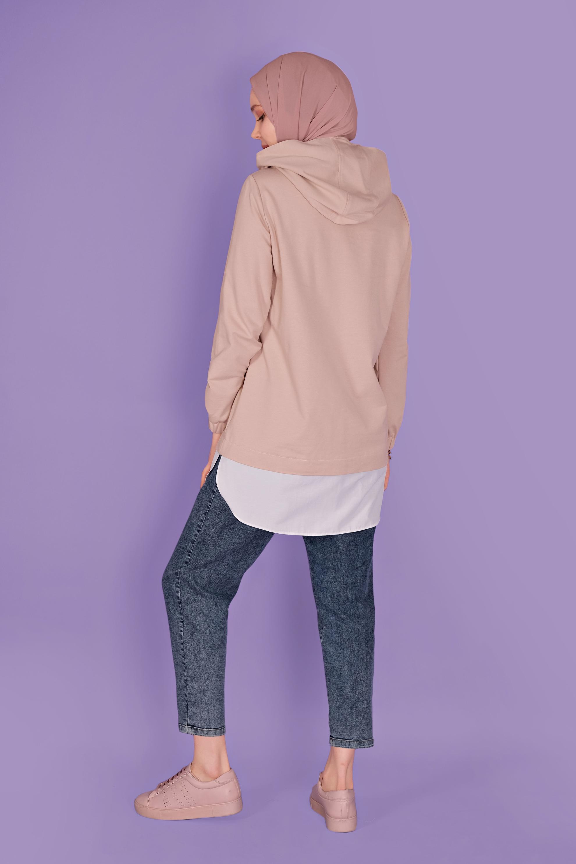 Tesettür giyim PUDRA ÇİÇEK BASKILI EŞOFMAN TUNİK  41414 