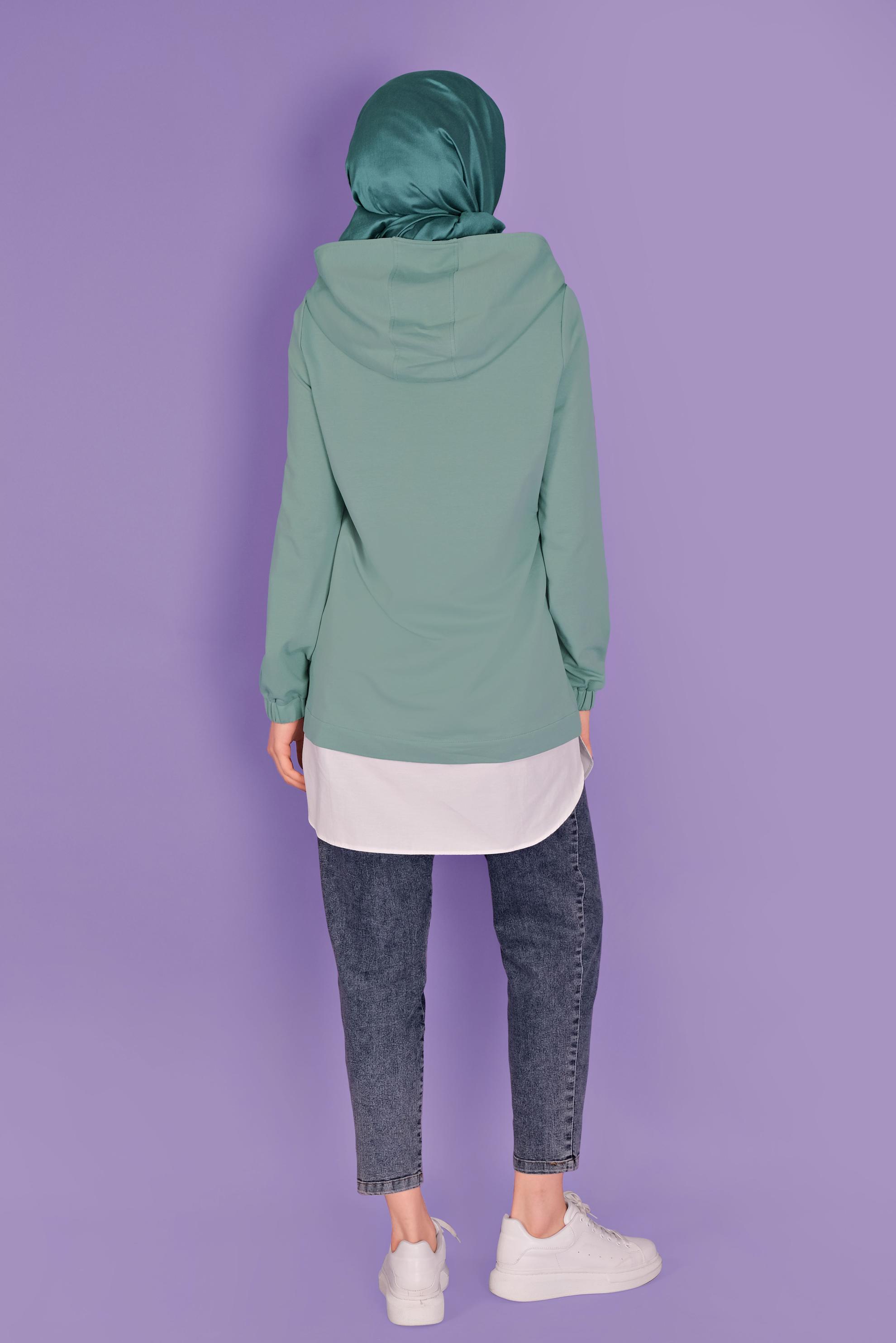 Tesettür giyim YEŞİL ÇİÇEK BASKILI EŞOFMAN TUNİK  41414 