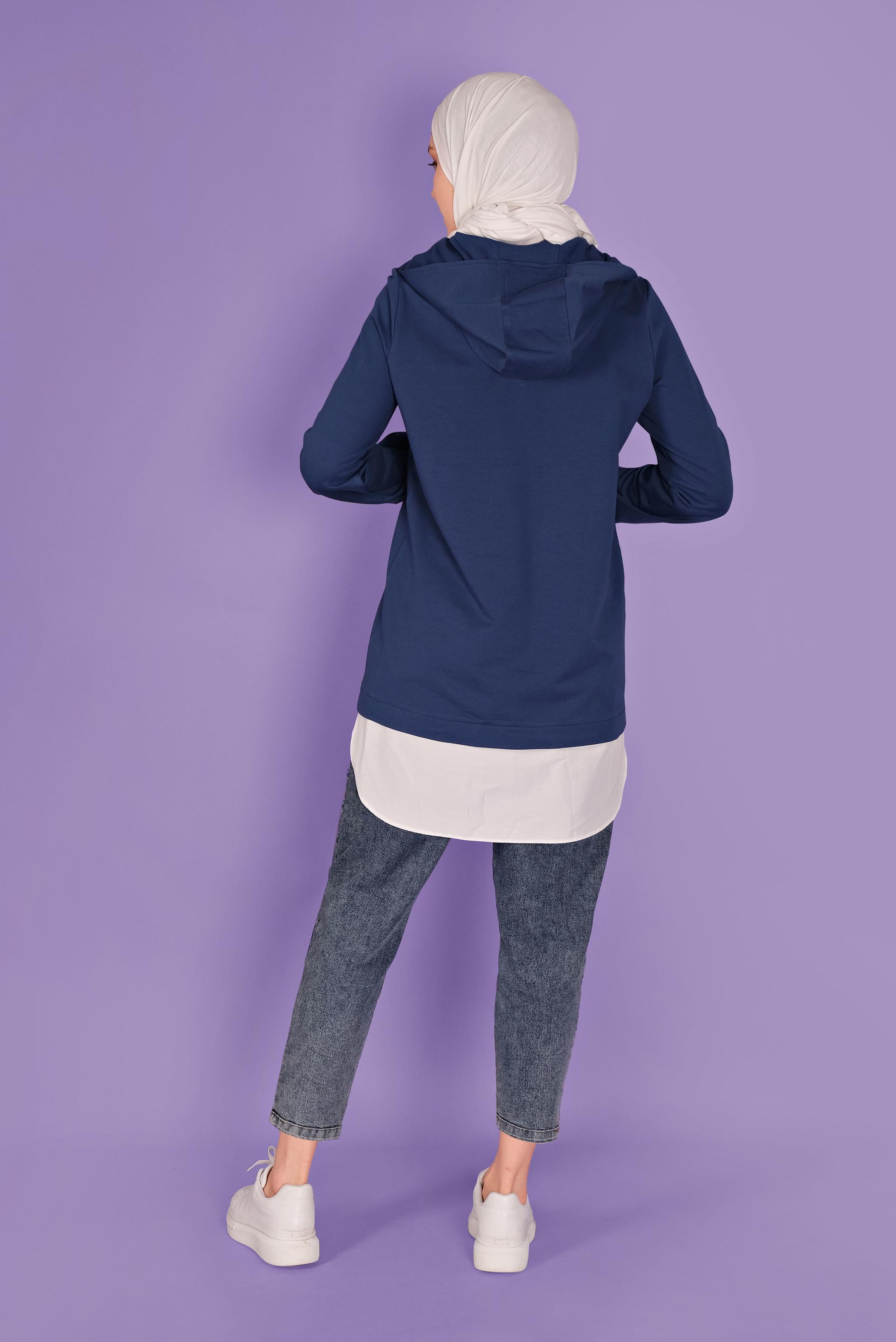 Tesettür giyim LACİVERT ÇİÇEK BASKILI EŞOFMAN TUNİK  41414 