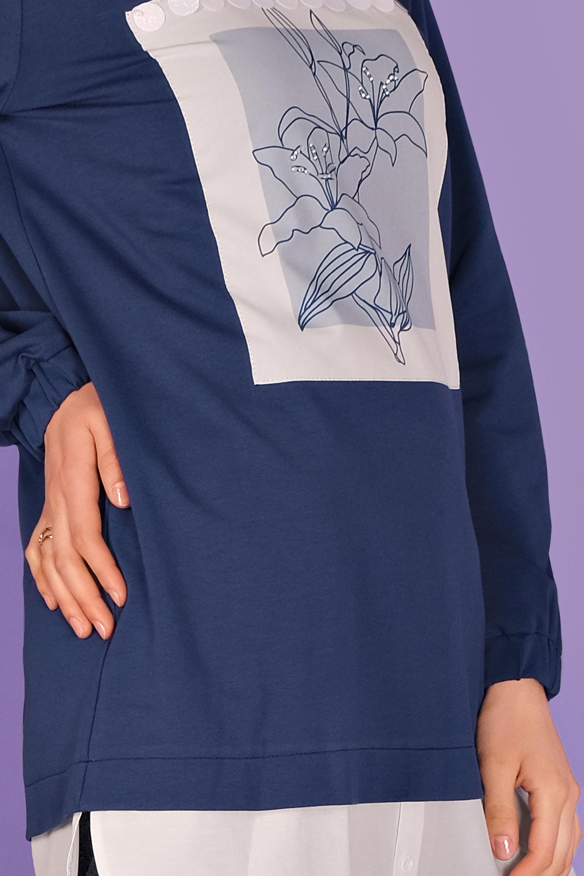 Tesettür giyim LACİVERT ÇİÇEK BASKILI EŞOFMAN TUNİK  41414 