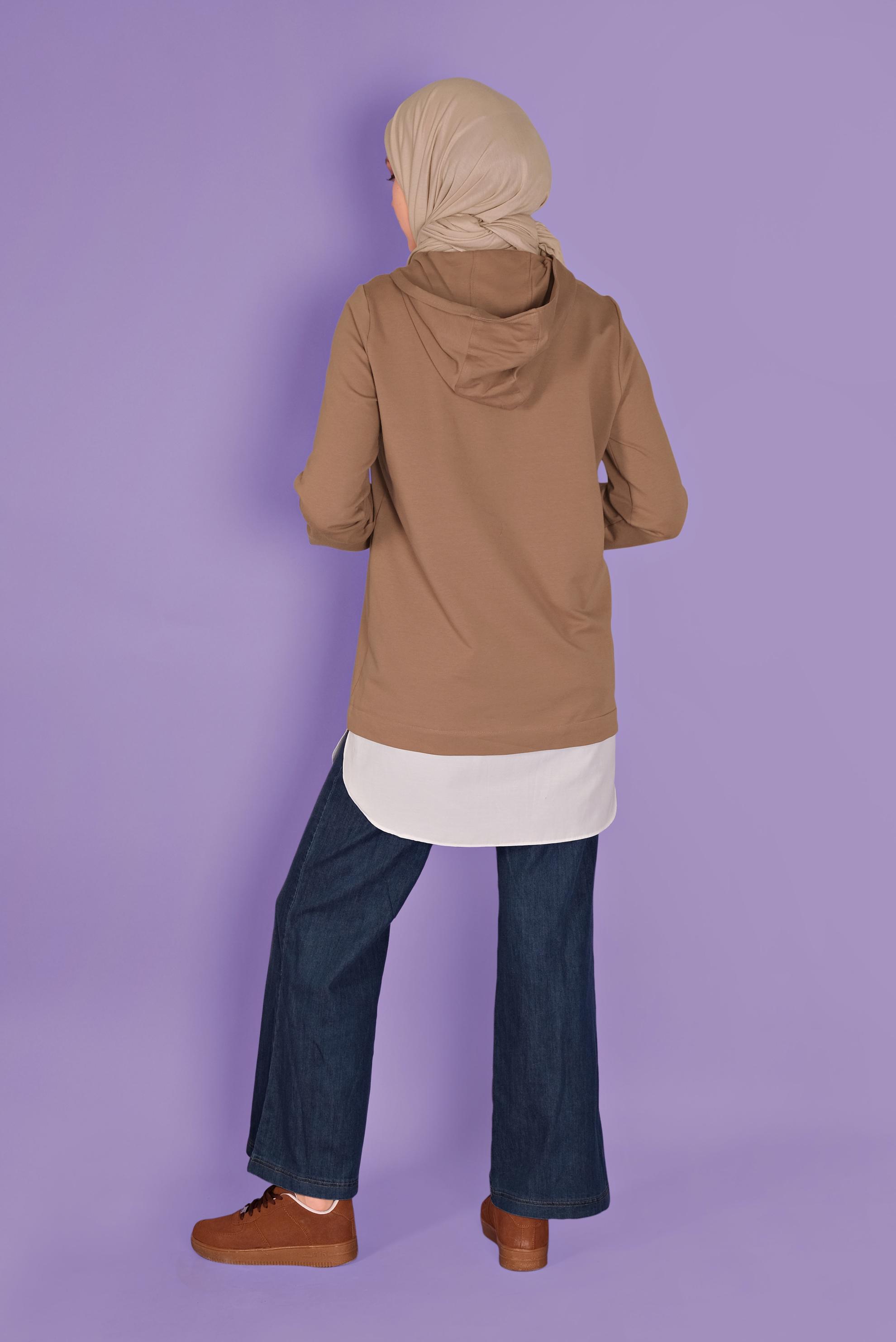 Tesettür giyim KAHVE ÇİÇEK BASKILI EŞOFMAN TUNİK  41414 