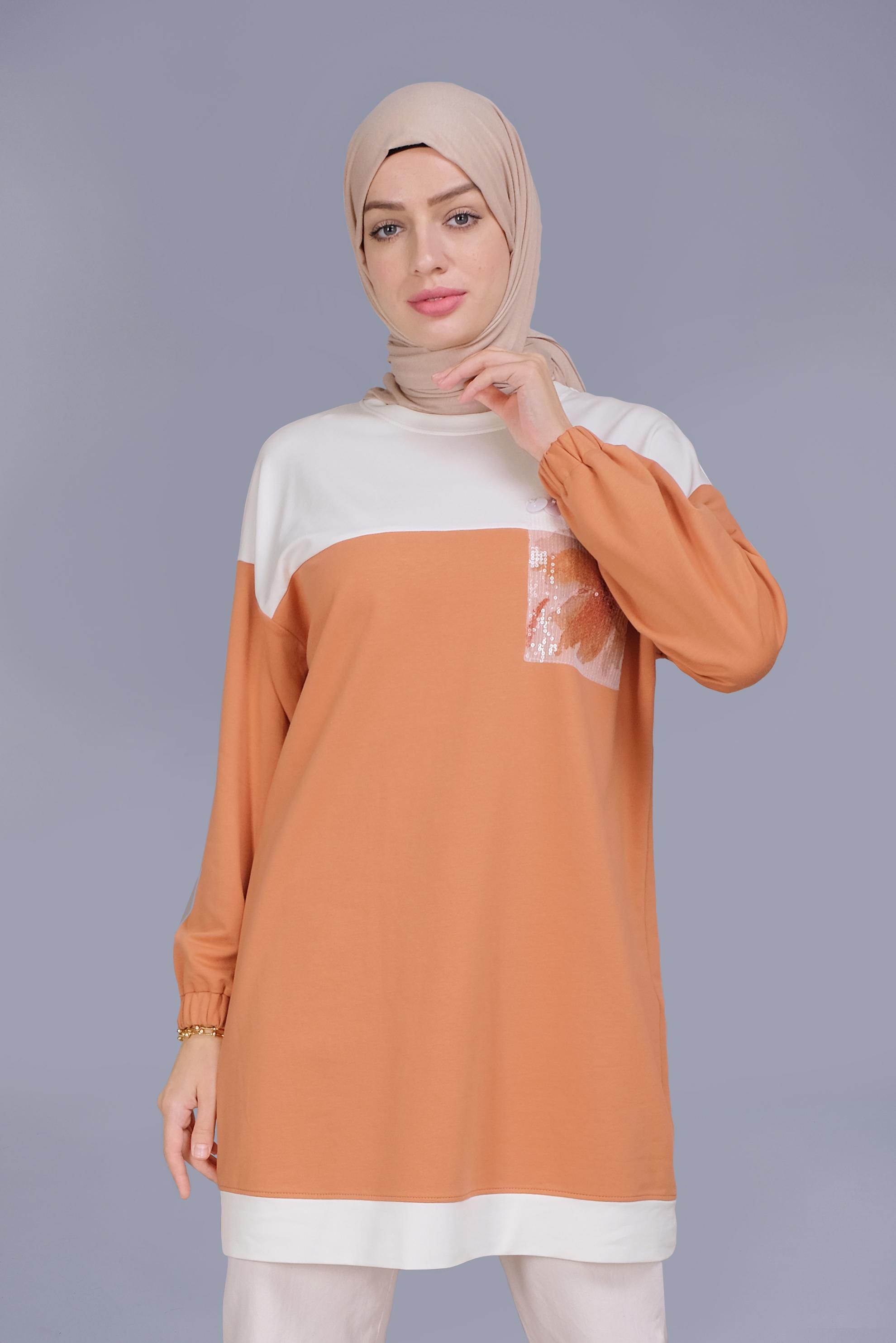 Tesettür giyim TURUNCU PUL İŞLEMELİ EŞOFMAN TUNİK 41416