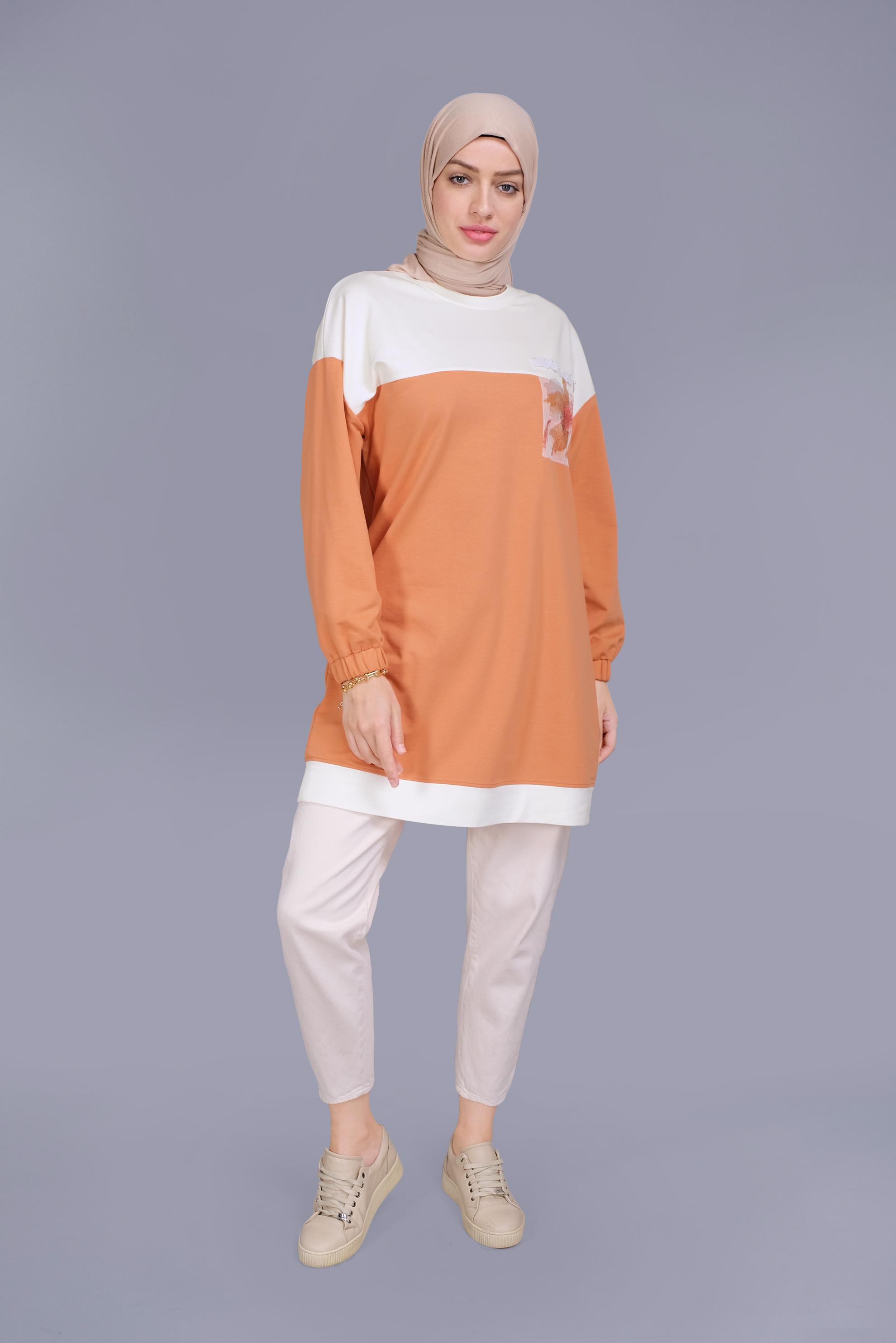 Tesettür giyim TURUNCU PUL İŞLEMELİ EŞOFMAN TUNİK 41416