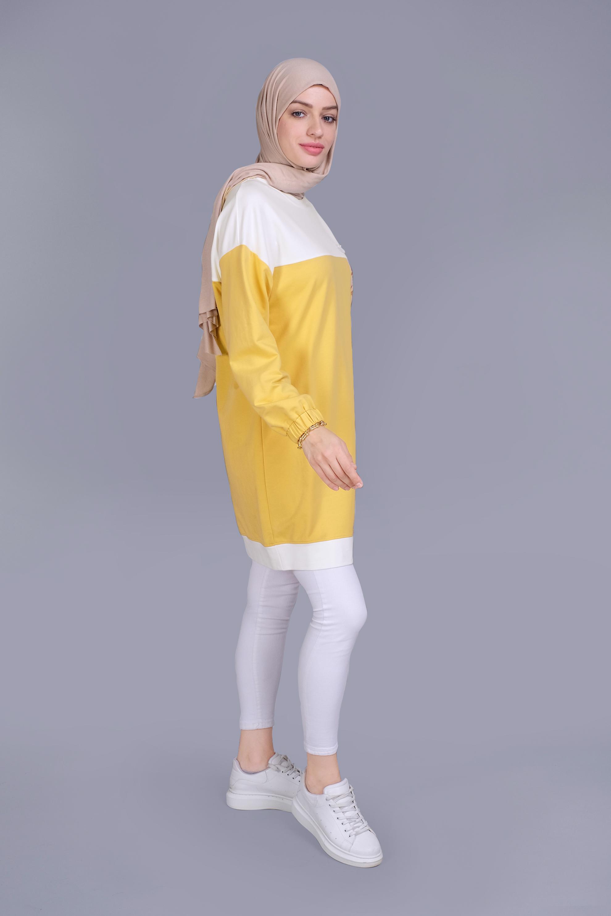 Tesettür giyim SARI PUL İŞLEMELİ EŞOFMAN TUNİK 41416