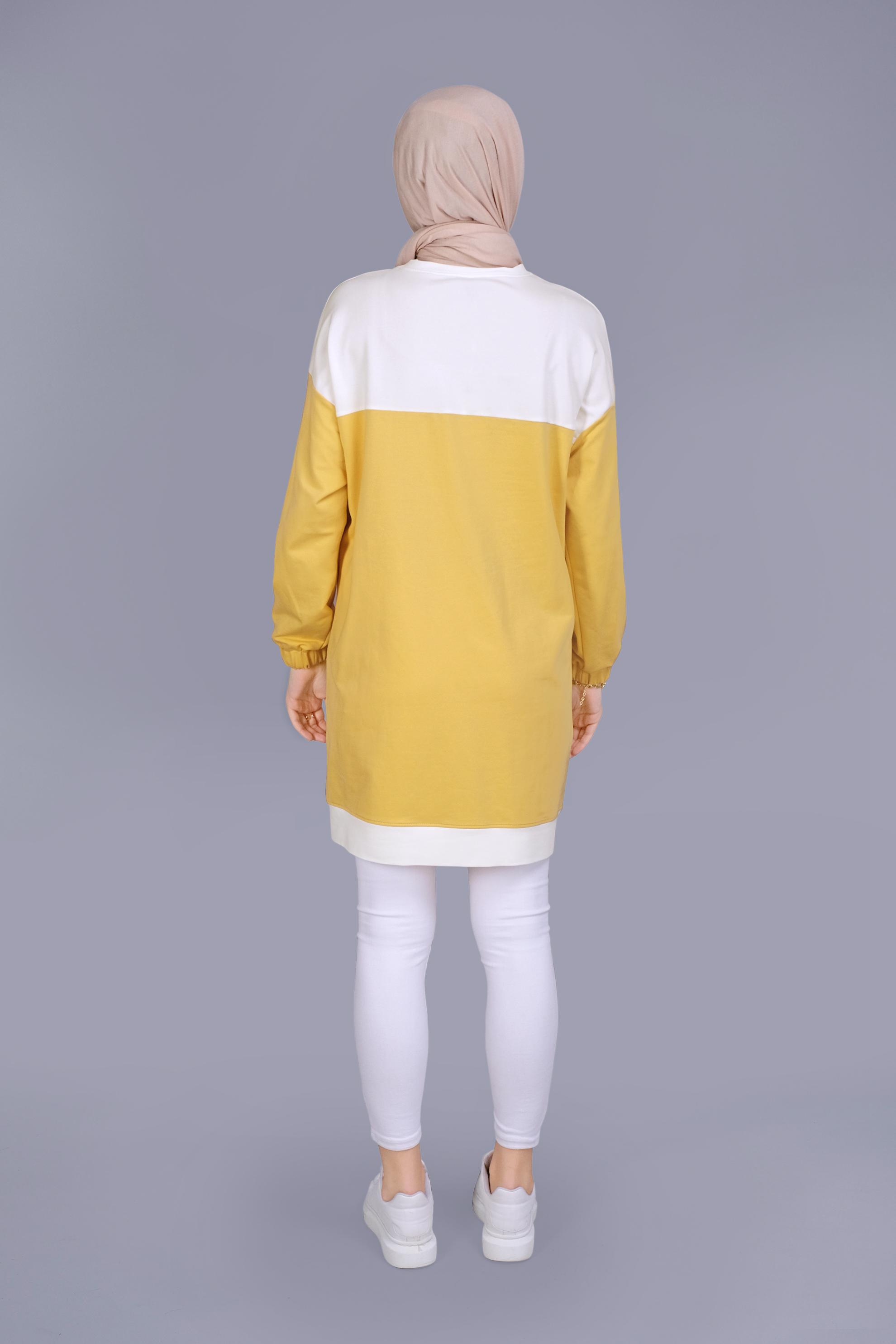 Tesettür giyim SARI PUL İŞLEMELİ EŞOFMAN TUNİK 41416