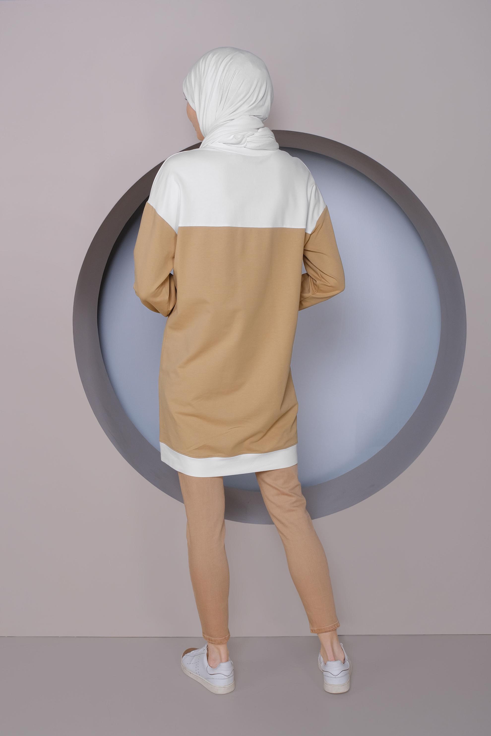 Tesettür giyim KAHVE PUL İŞLEMELİ EŞOFMAN TUNİK 41416