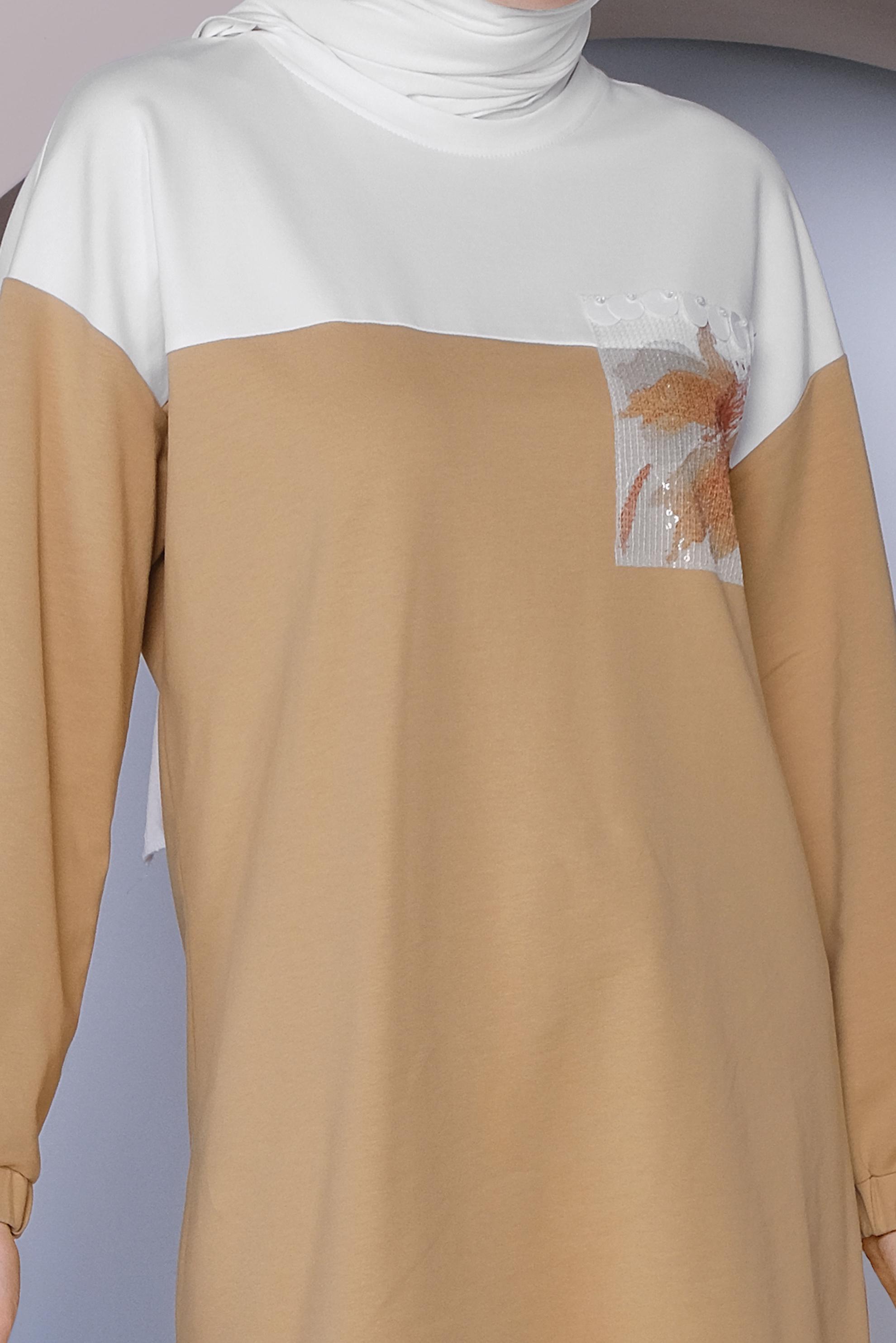 Tesettür giyim KAHVE PUL İŞLEMELİ EŞOFMAN TUNİK 41416