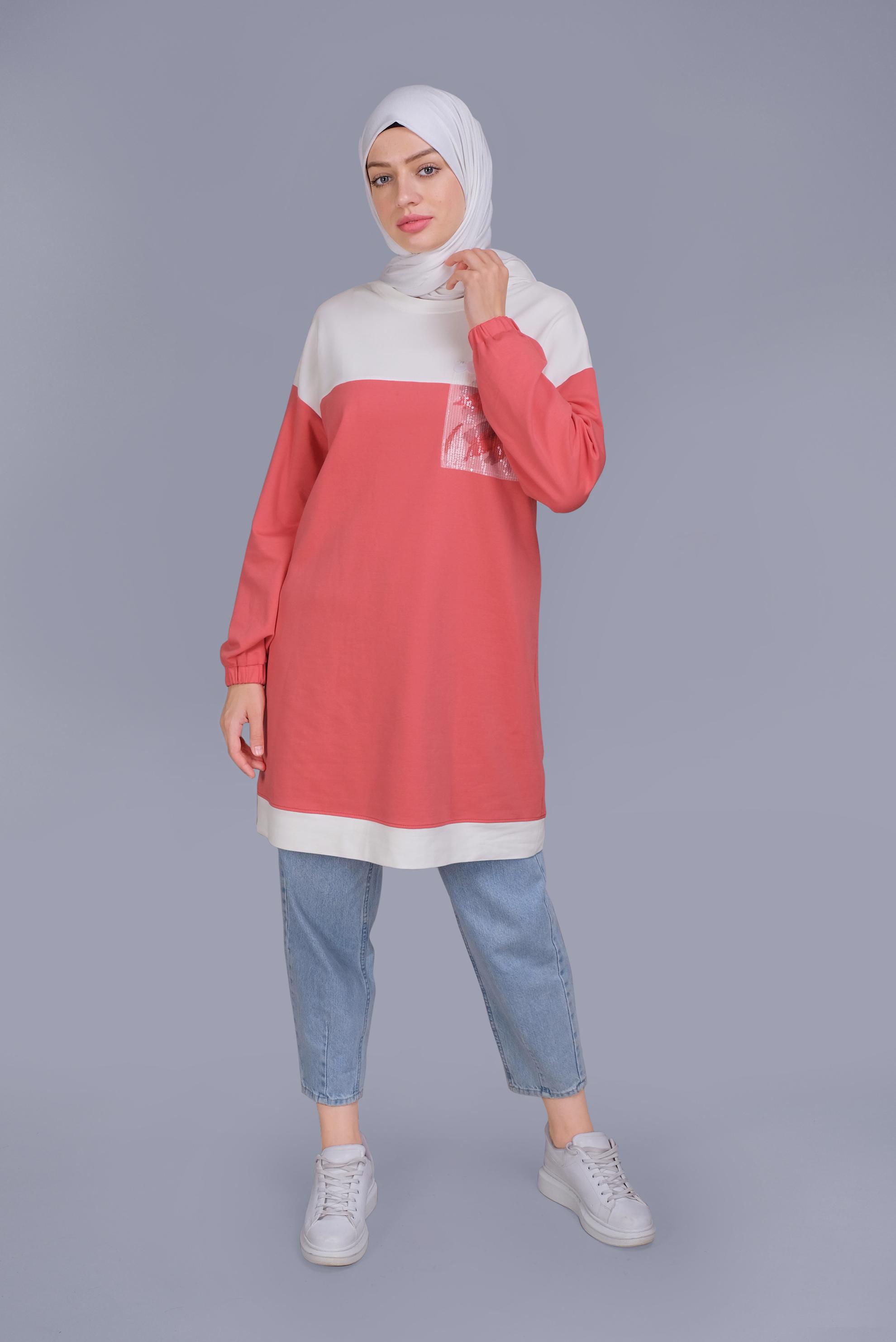 Tesettür giyim MERCAN PUL İŞLEMELİ EŞOFMAN TUNİK 41416