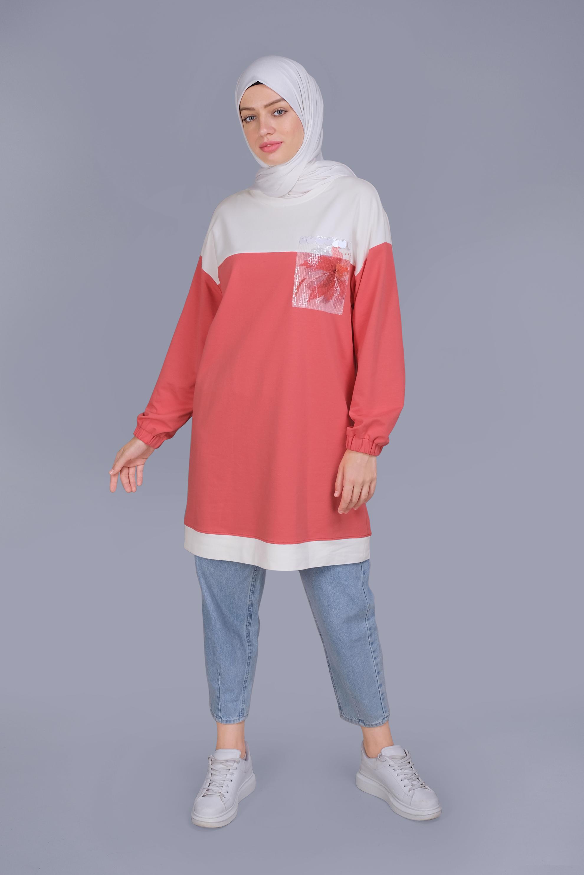 Tesettür giyim MERCAN PUL İŞLEMELİ EŞOFMAN TUNİK 41416