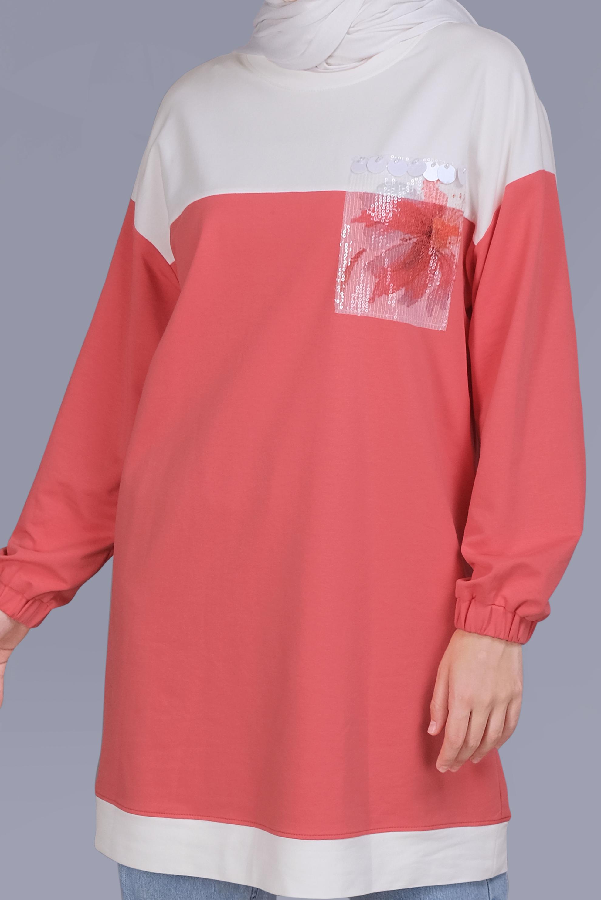 Tesettür giyim MERCAN PUL İŞLEMELİ EŞOFMAN TUNİK 41416