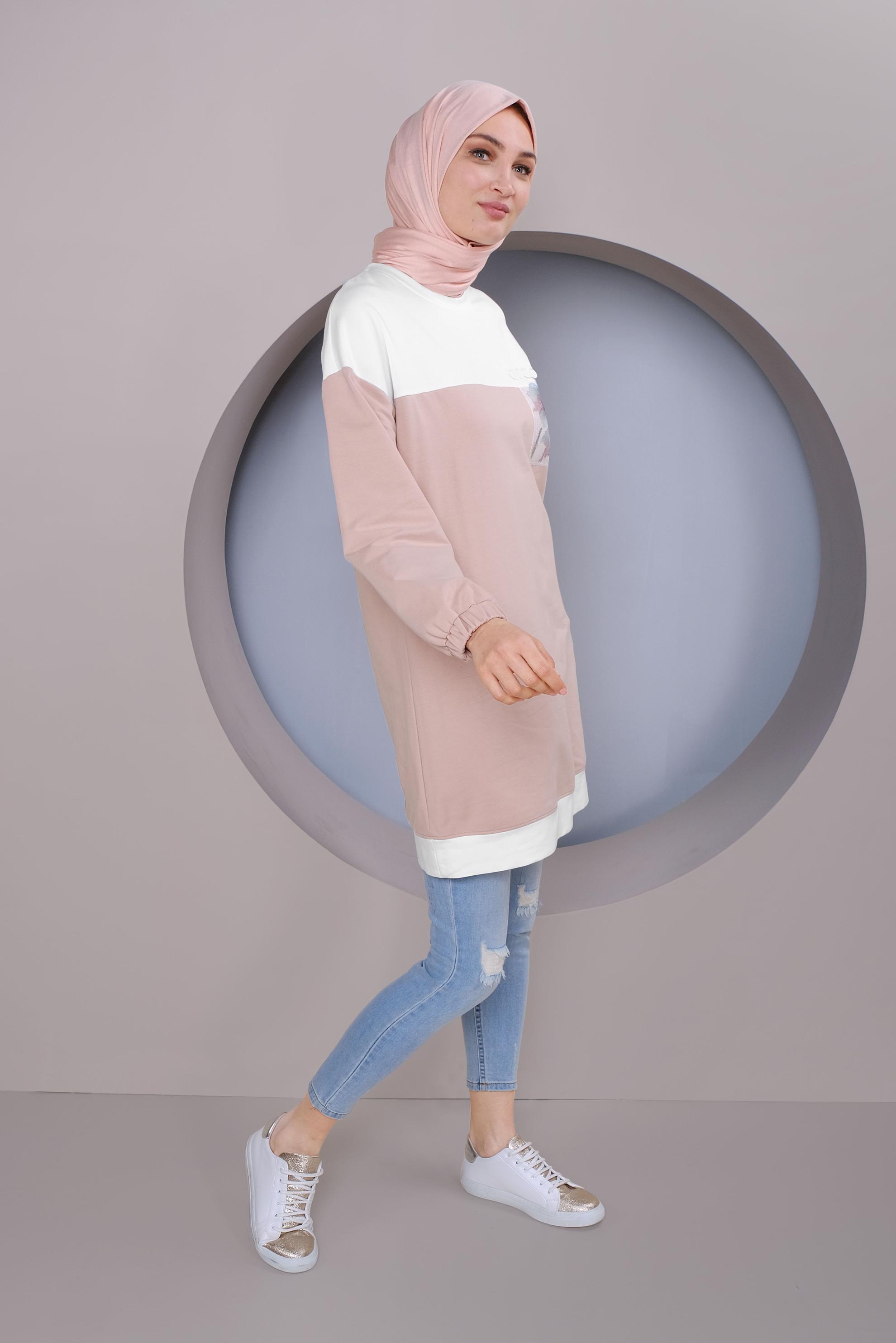 Tesettür giyim PUDRA PUL İŞLEMELİ EŞOFMAN TUNİK 41416