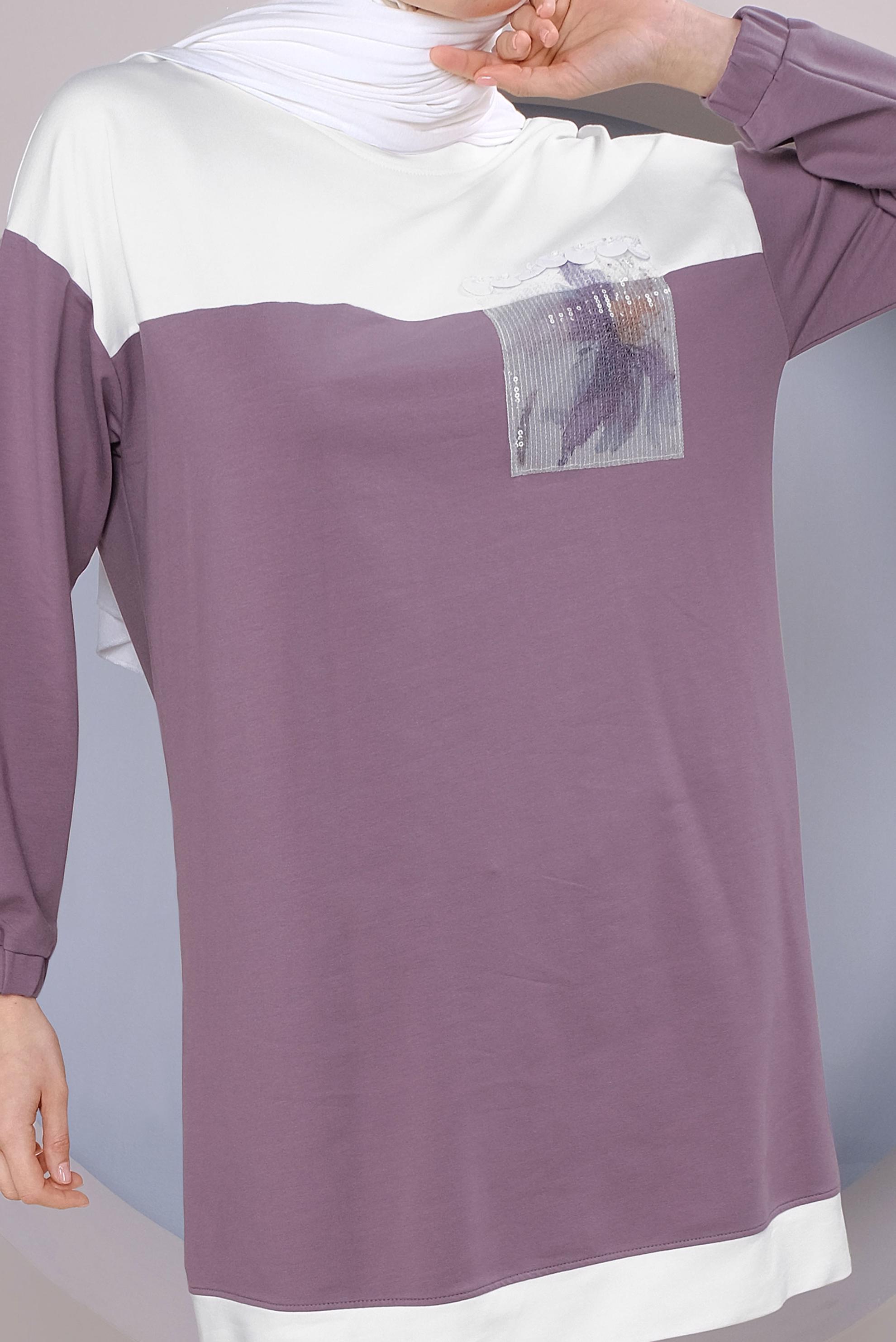 Tesettür giyim MOR PUL İŞLEMELİ EŞOFMAN TUNİK 41416