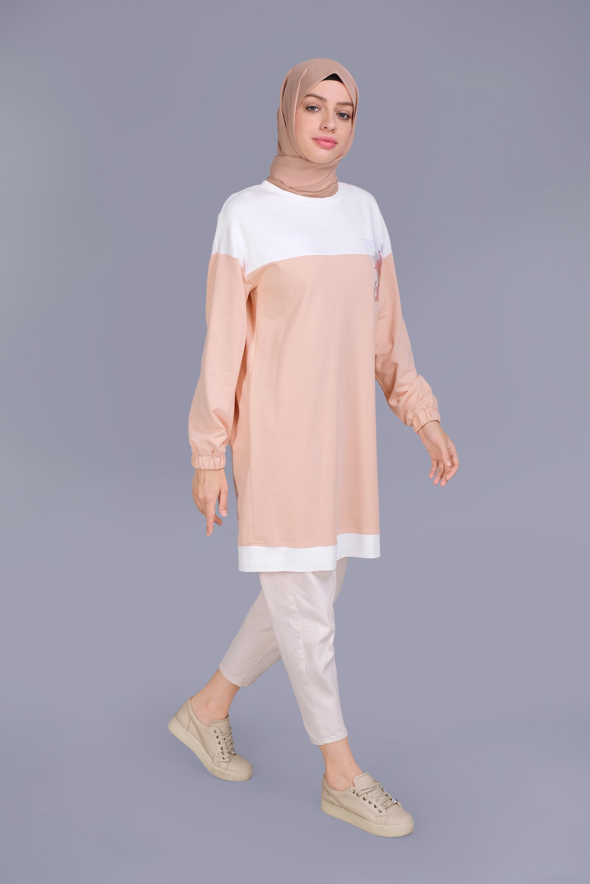 Tesettür giyim PUDRA PUL İŞLEMELİ EŞOFMAN TUNİK 41416