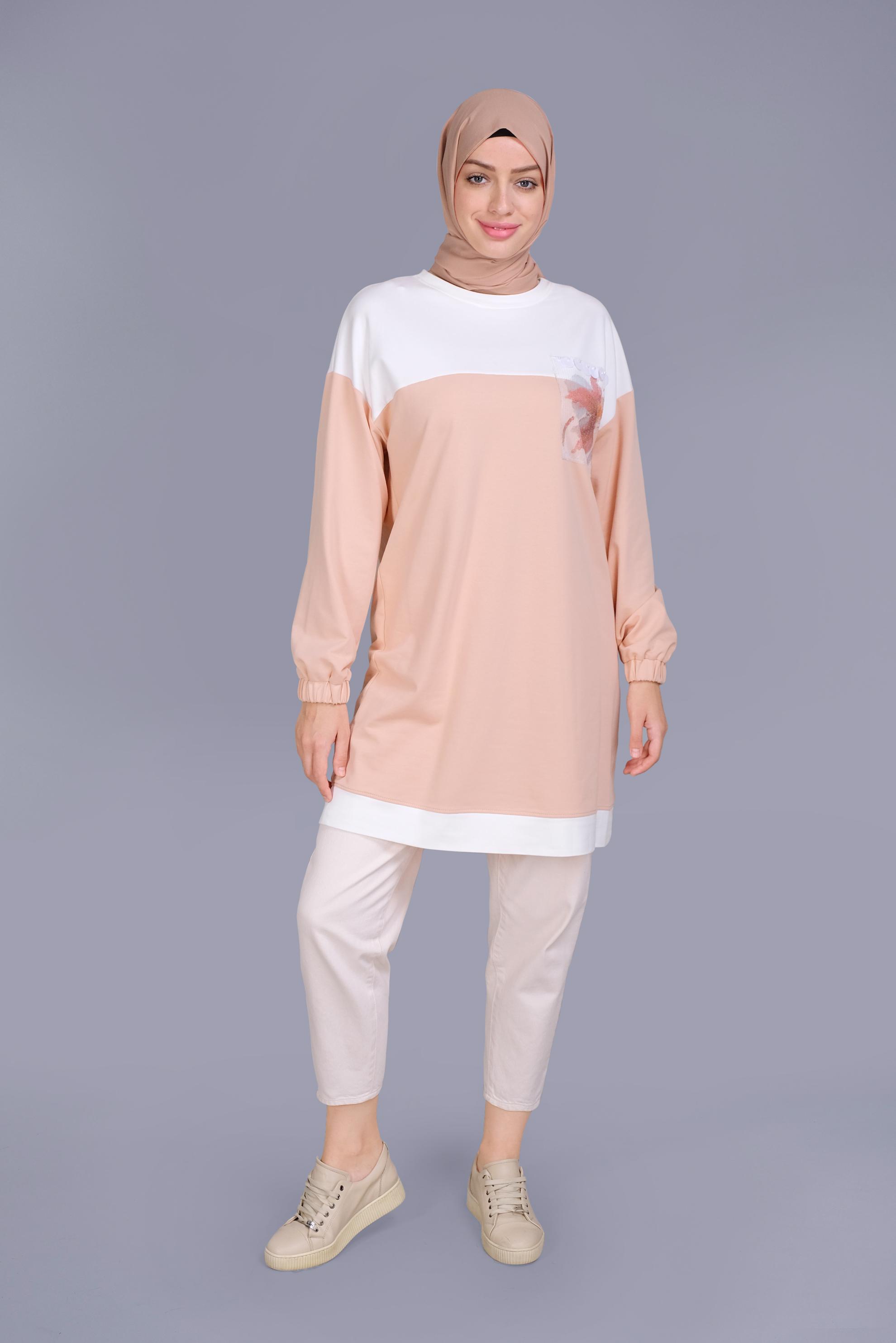 Tesettür giyim PUDRA PUL İŞLEMELİ EŞOFMAN TUNİK 41416