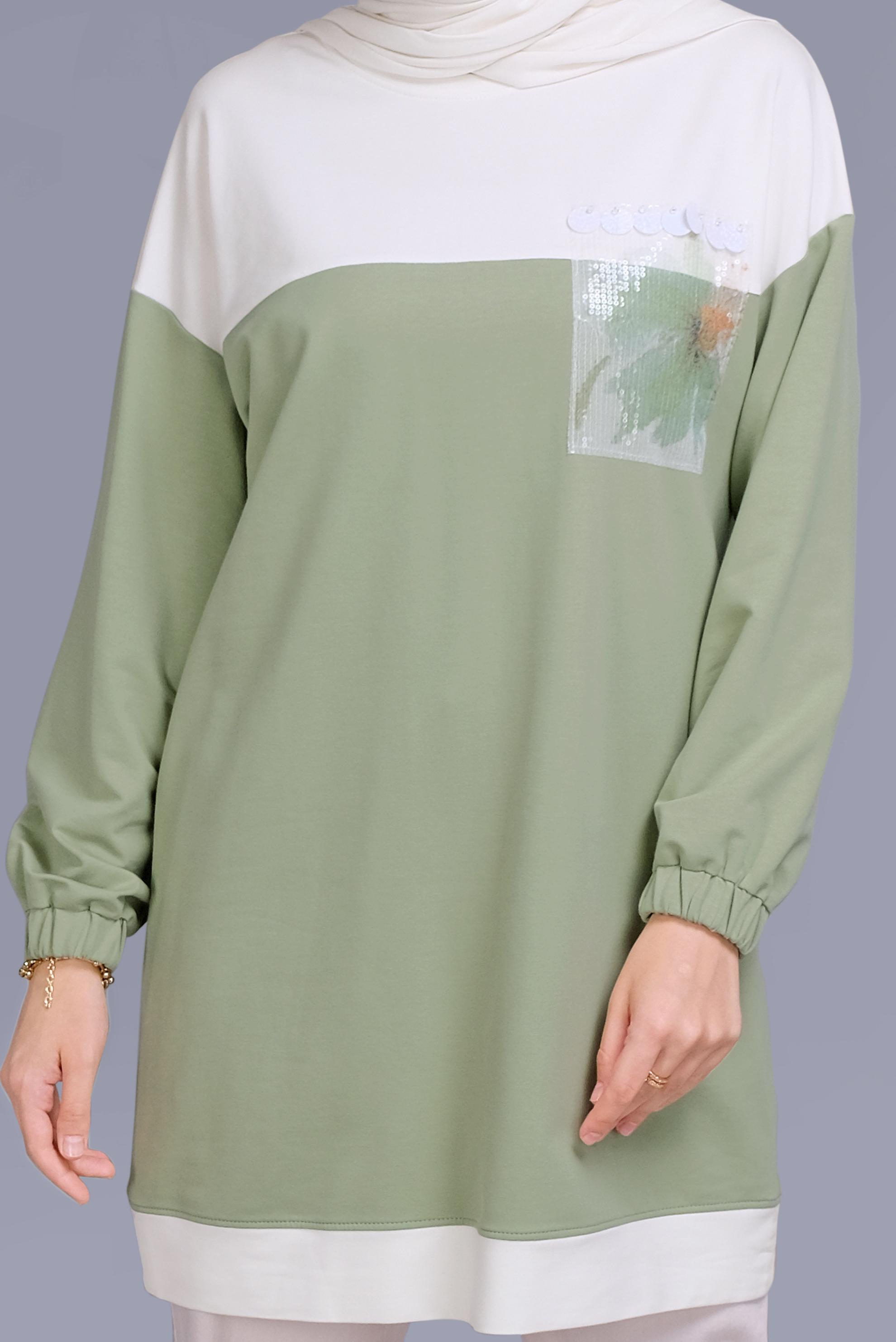 Tesettür giyim YEŞİL PUL İŞLEMELİ EŞOFMAN TUNİK 41416