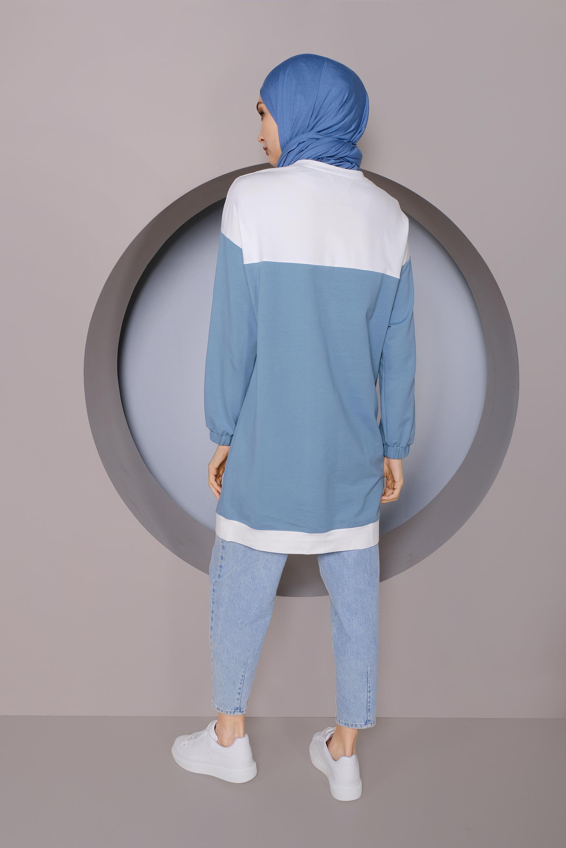 Tesettür giyim MAVİ PUL İŞLEMELİ EŞOFMAN TUNİK 41416