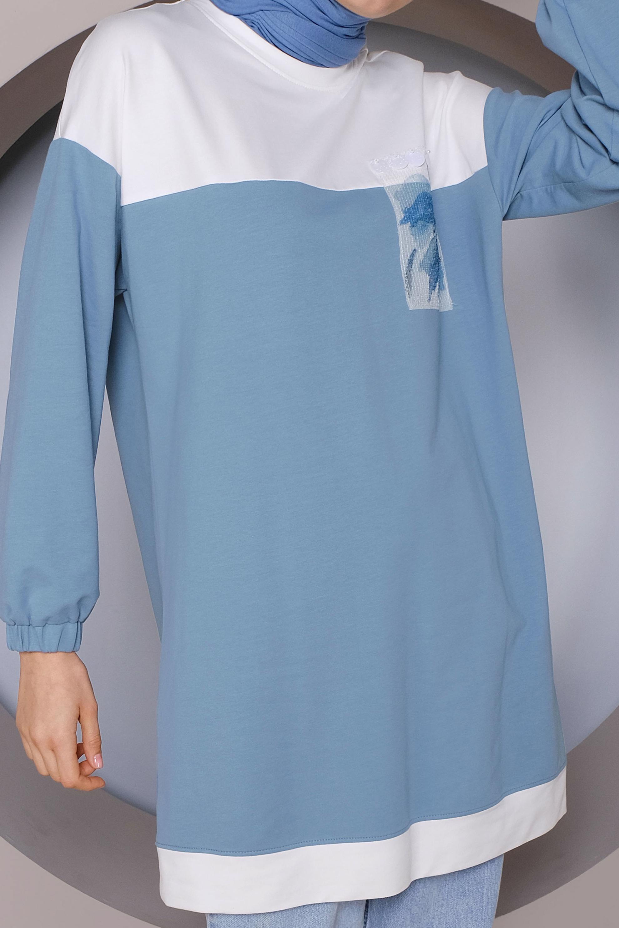 Tesettür giyim MAVİ PUL İŞLEMELİ EŞOFMAN TUNİK 41416