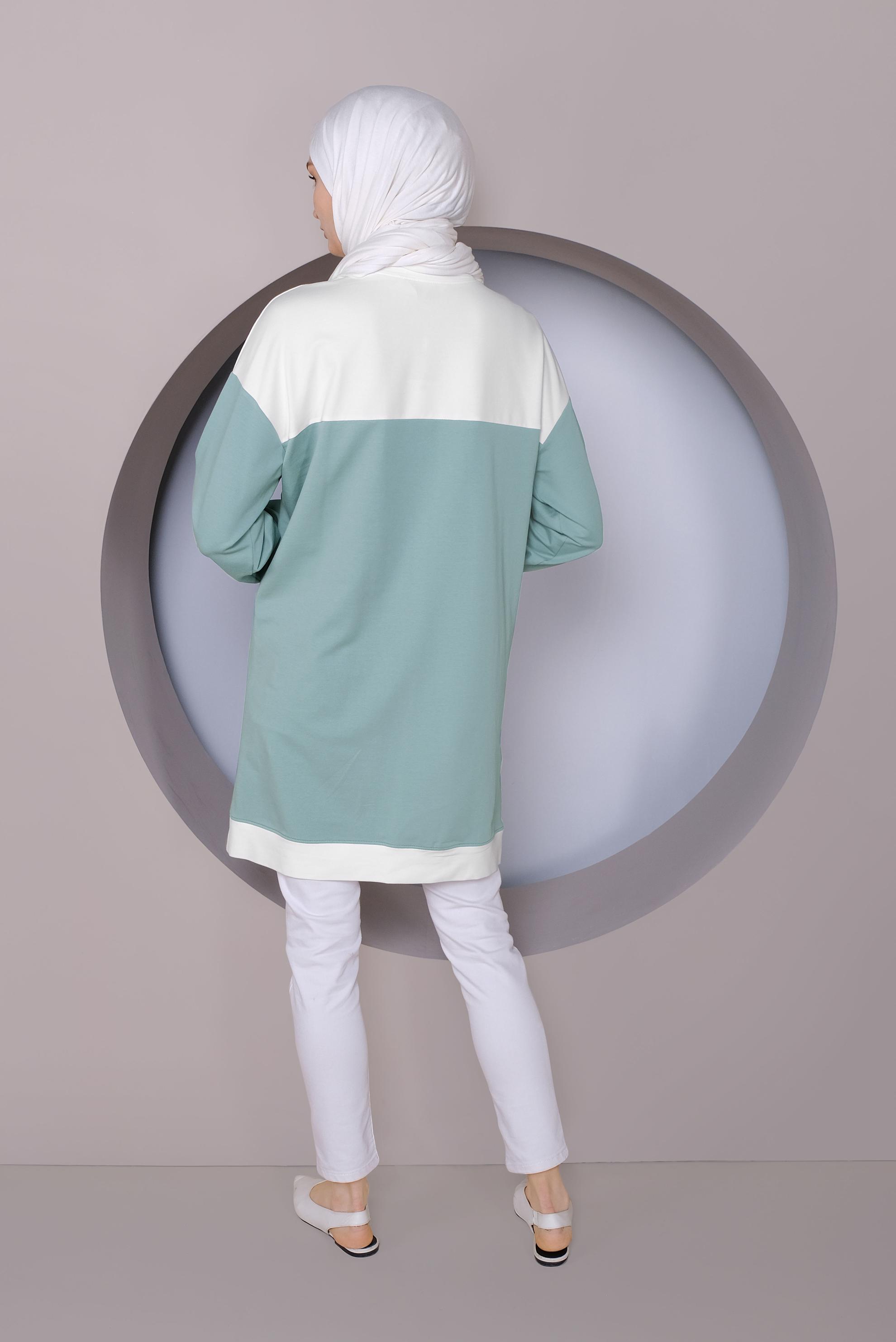 Tesettür giyim YEŞİL PUL İŞLEMELİ EŞOFMAN TUNİK 41416