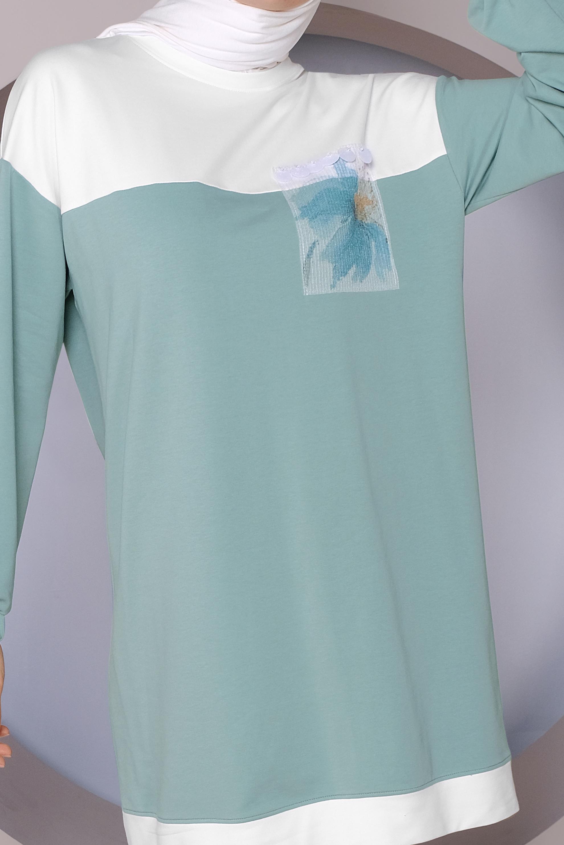 Tesettür giyim YEŞİL PUL İŞLEMELİ EŞOFMAN TUNİK 41416