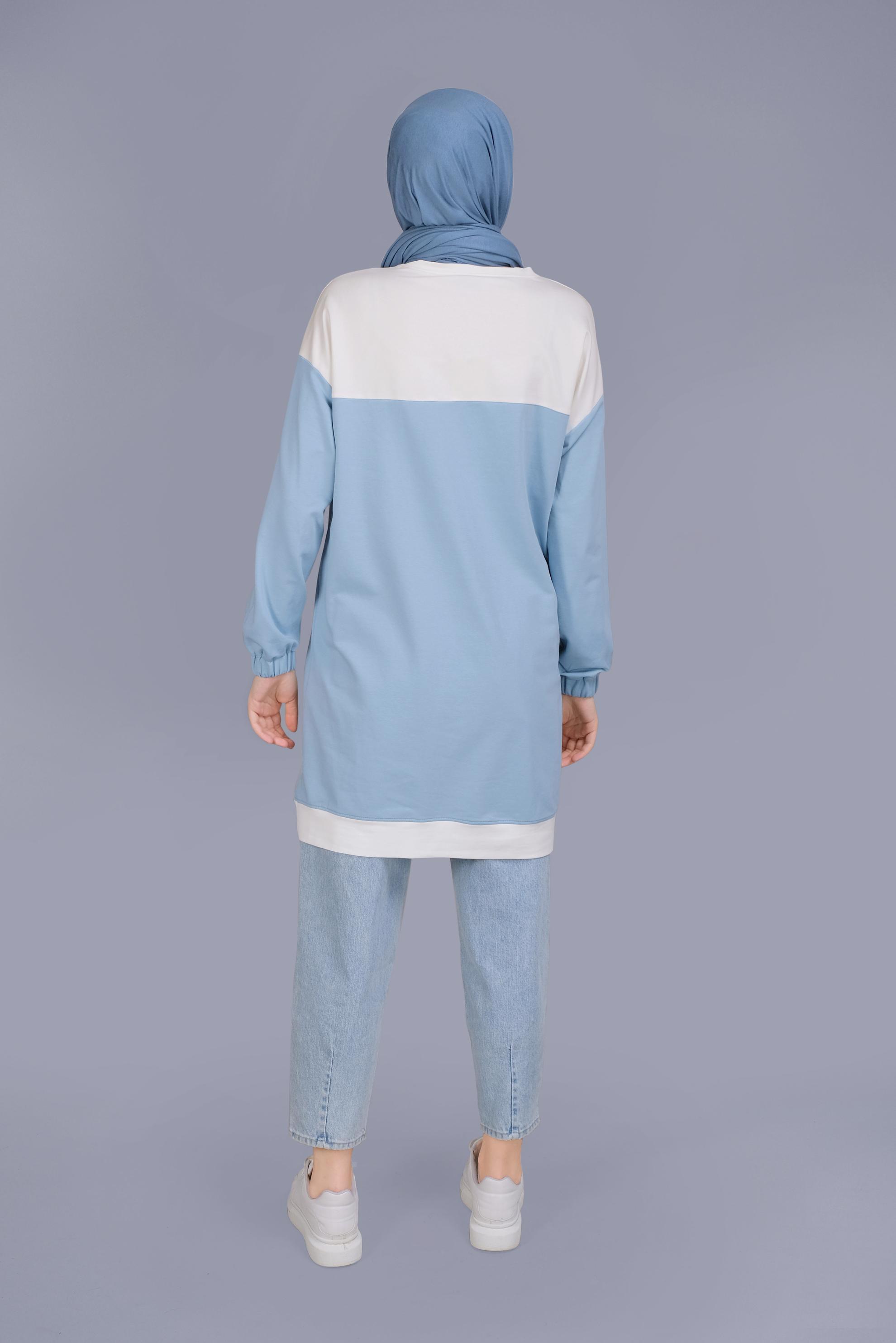 Tesettür giyim MAVİ PUL İŞLEMELİ EŞOFMAN TUNİK 41416