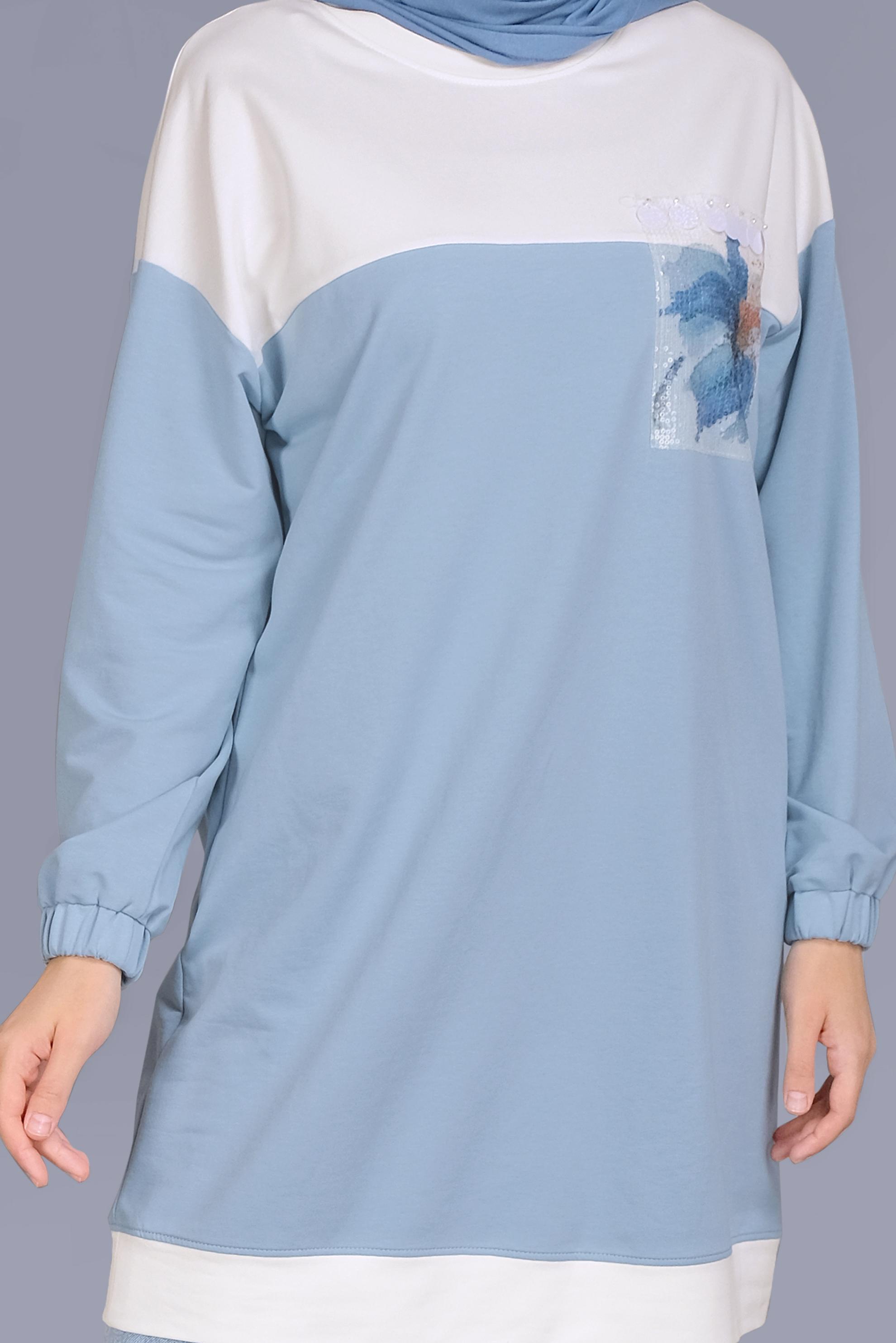 Tesettür giyim MAVİ PUL İŞLEMELİ EŞOFMAN TUNİK 41416