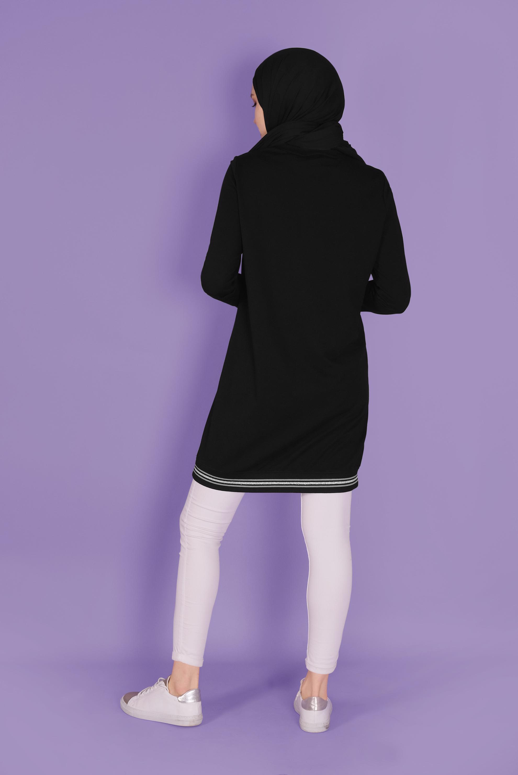 Tesettür giyim SİYAH FERMUARLI BAĞCIKLI EŞOFMAN TUNİK 41431 