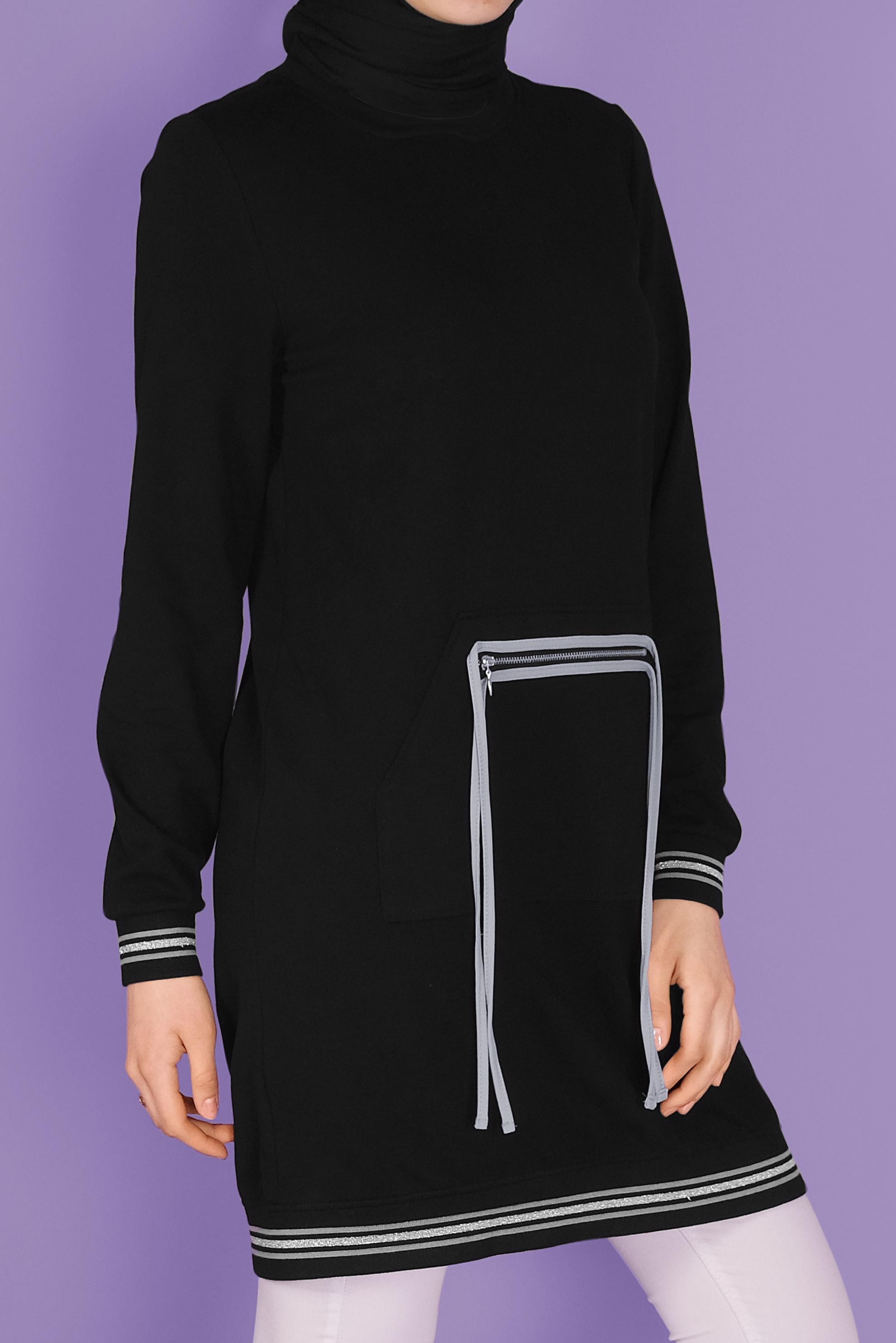 Tesettür giyim SİYAH FERMUARLI BAĞCIKLI EŞOFMAN TUNİK 41431 