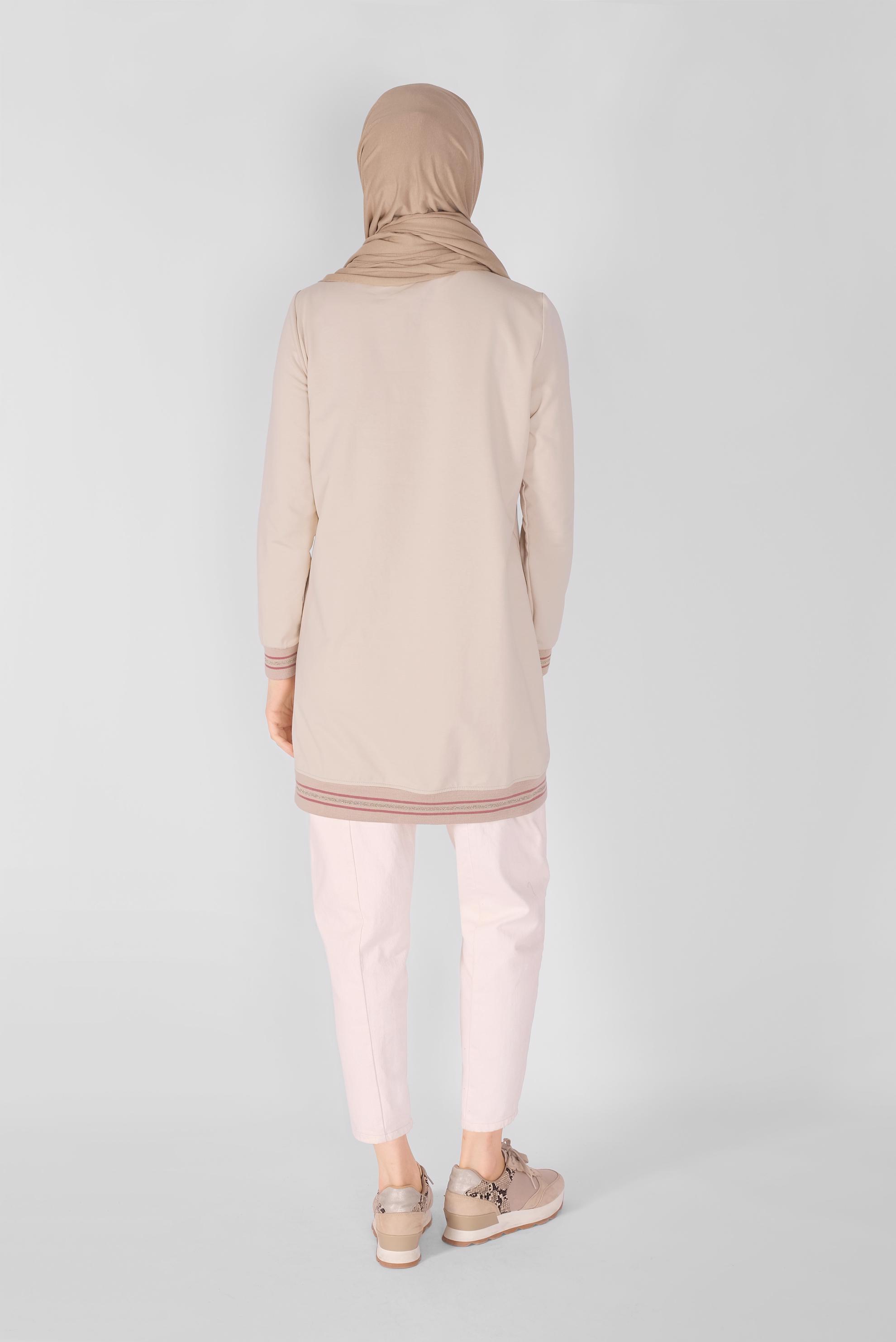 Tesettür giyim BEJ FERMUARLI BAĞCIKLI EŞOFMAN TUNİK 41431 