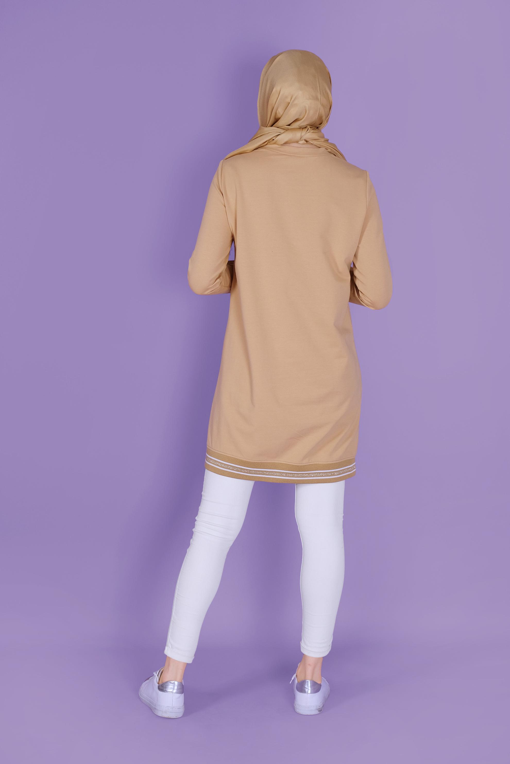 Tesettür giyim KAHVE FERMUARLI BAĞCIKLI EŞOFMAN TUNİK 41431 