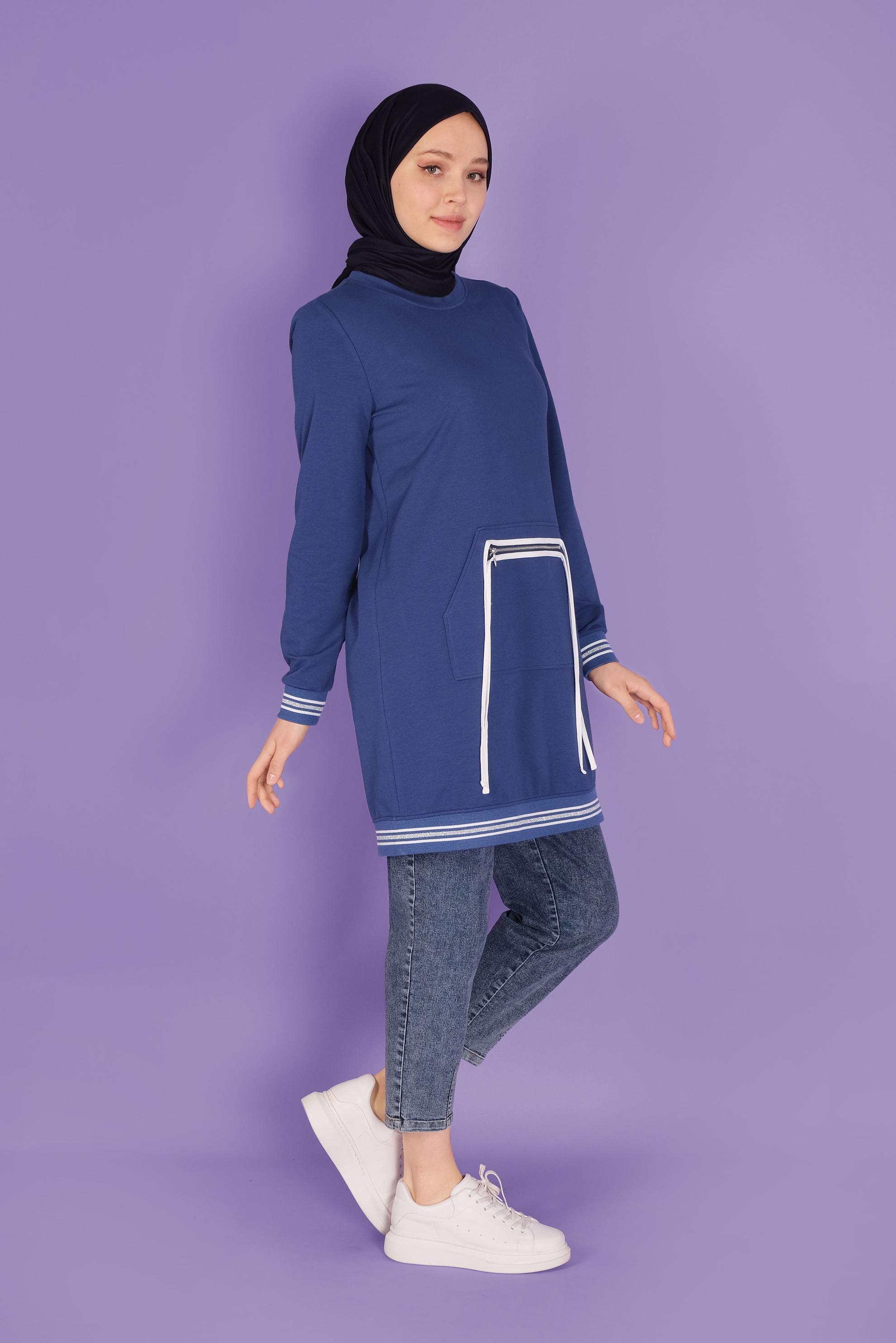 Tesettür giyim LACİVERT FERMUARLI BAĞCIKLI EŞOFMAN TUNİK 41431 