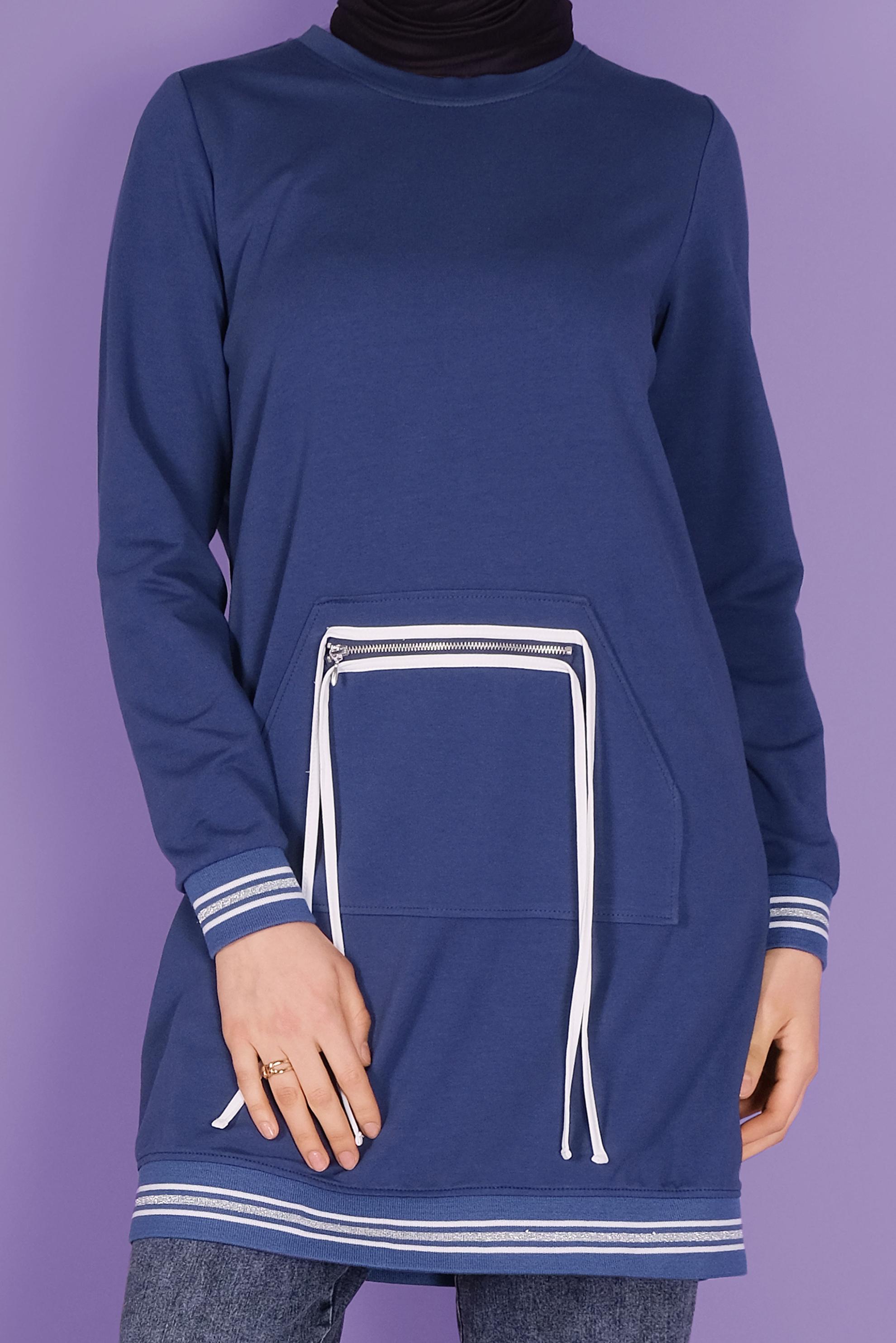 Tesettür giyim LACİVERT FERMUARLI BAĞCIKLI EŞOFMAN TUNİK 41431 