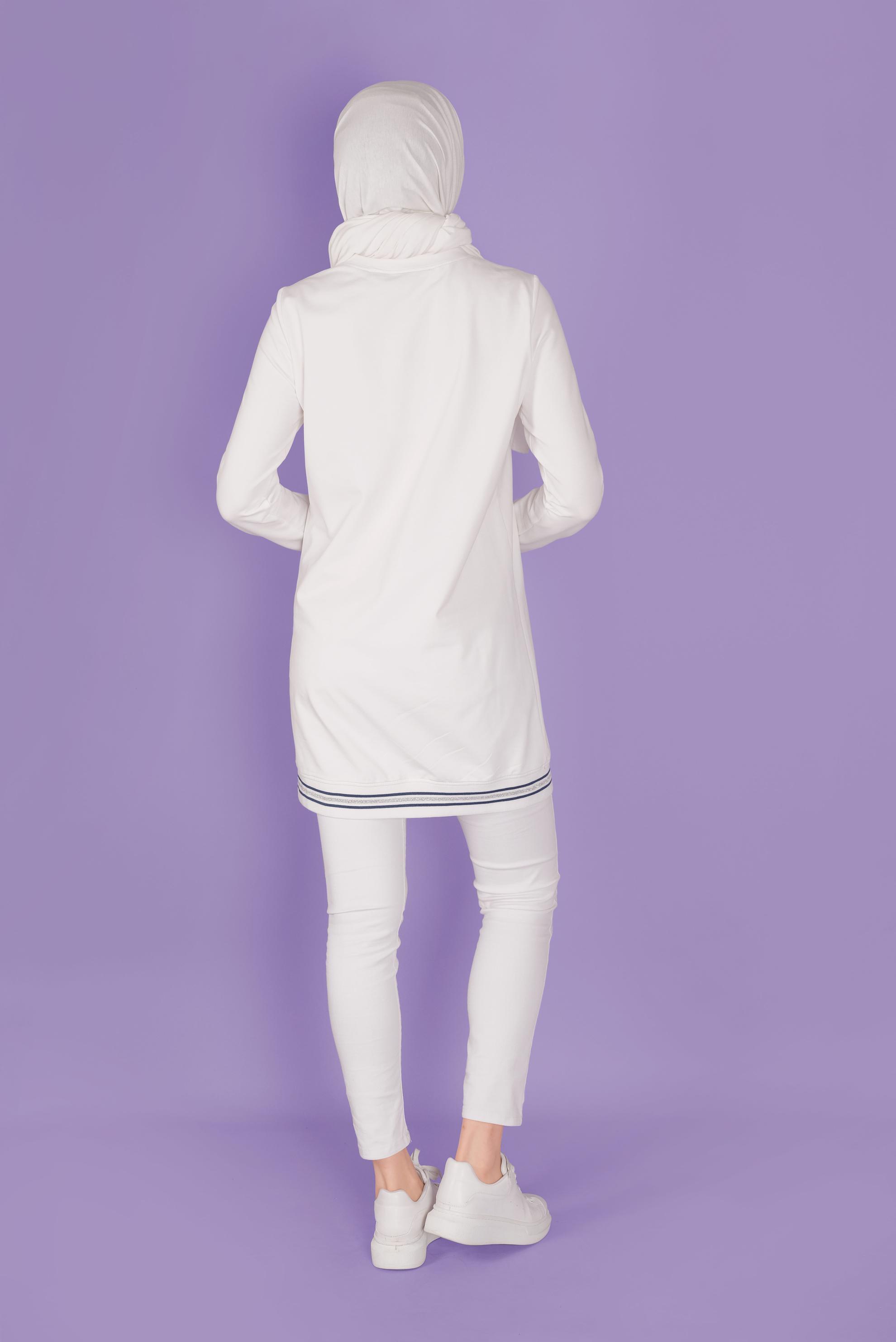 Tesettür giyim BEJ FERMUARLI BAĞCIKLI EŞOFMAN TUNİK 41431 