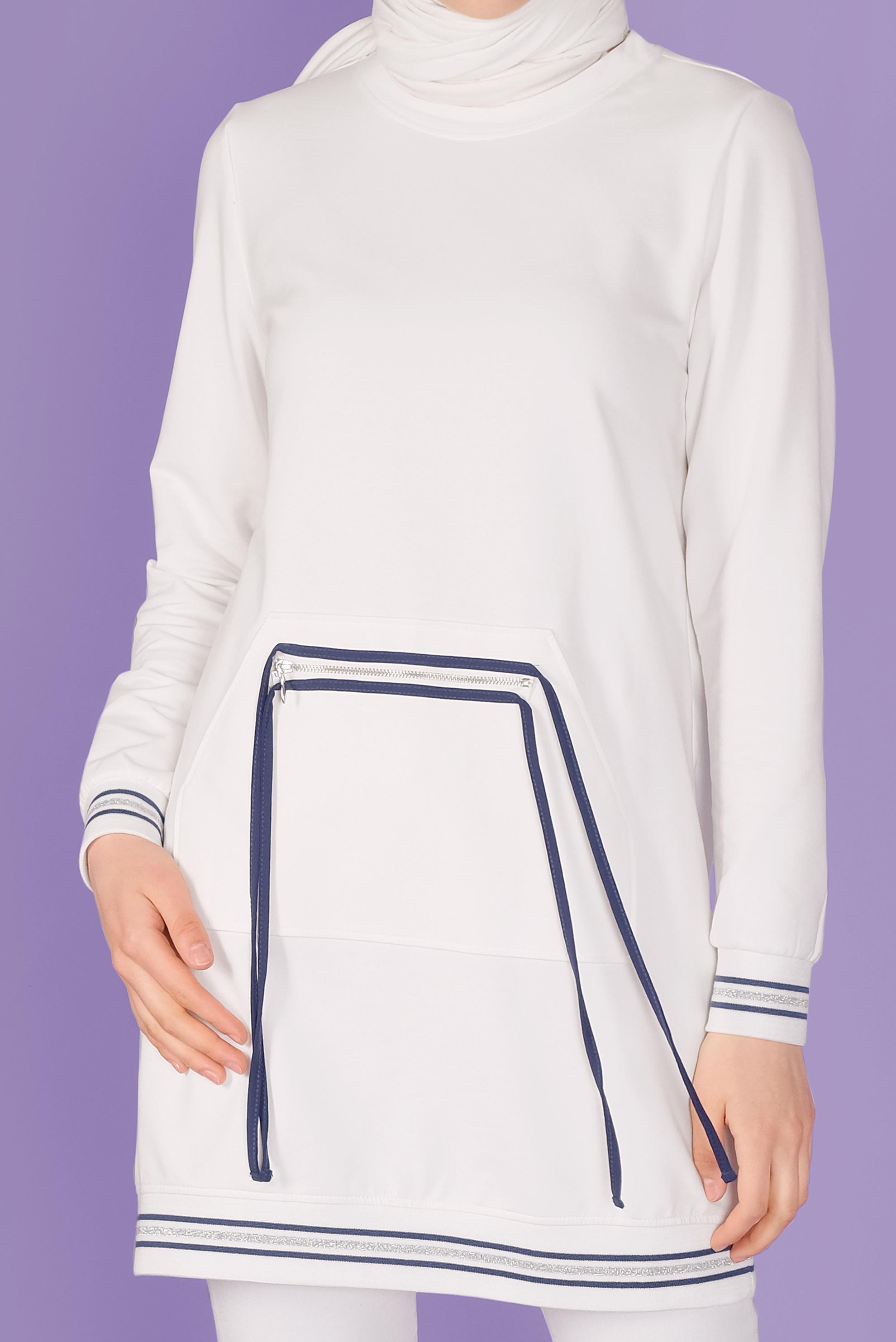 Tesettür giyim BEJ FERMUARLI BAĞCIKLI EŞOFMAN TUNİK 41431 