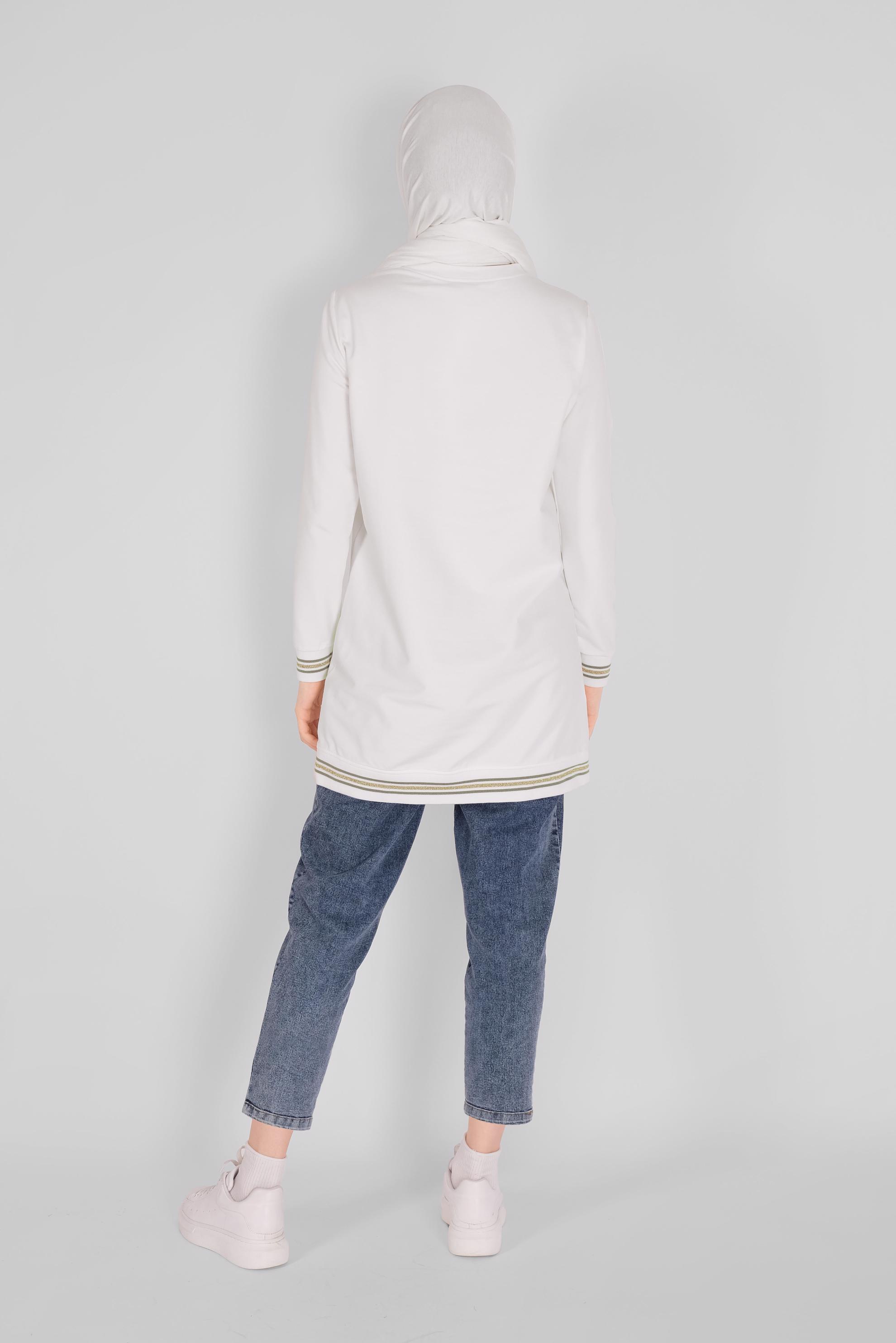 Tesettür giyim BEYAZ FERMUARLI BAĞCIKLI EŞOFMAN TUNİK 41431 