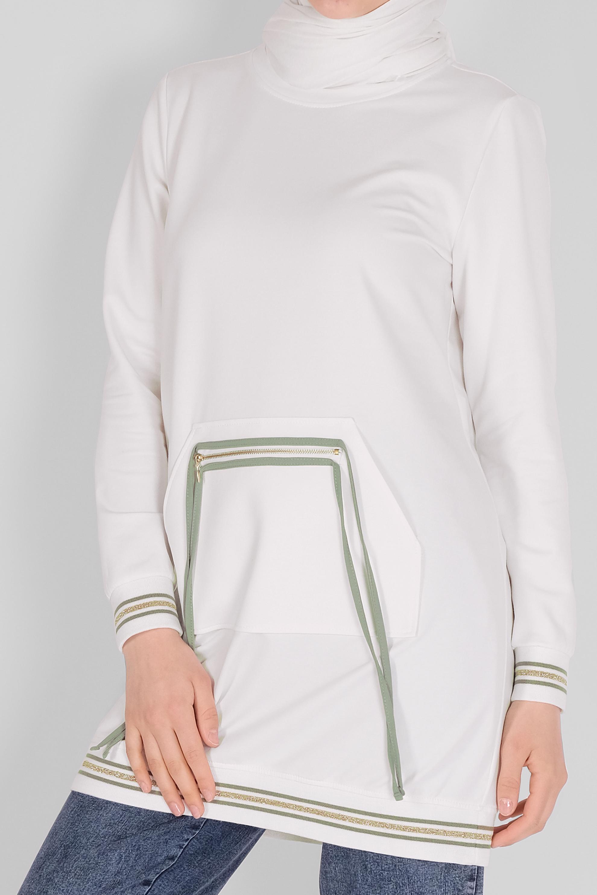 Tesettür giyim BEYAZ FERMUARLI BAĞCIKLI EŞOFMAN TUNİK 41431 