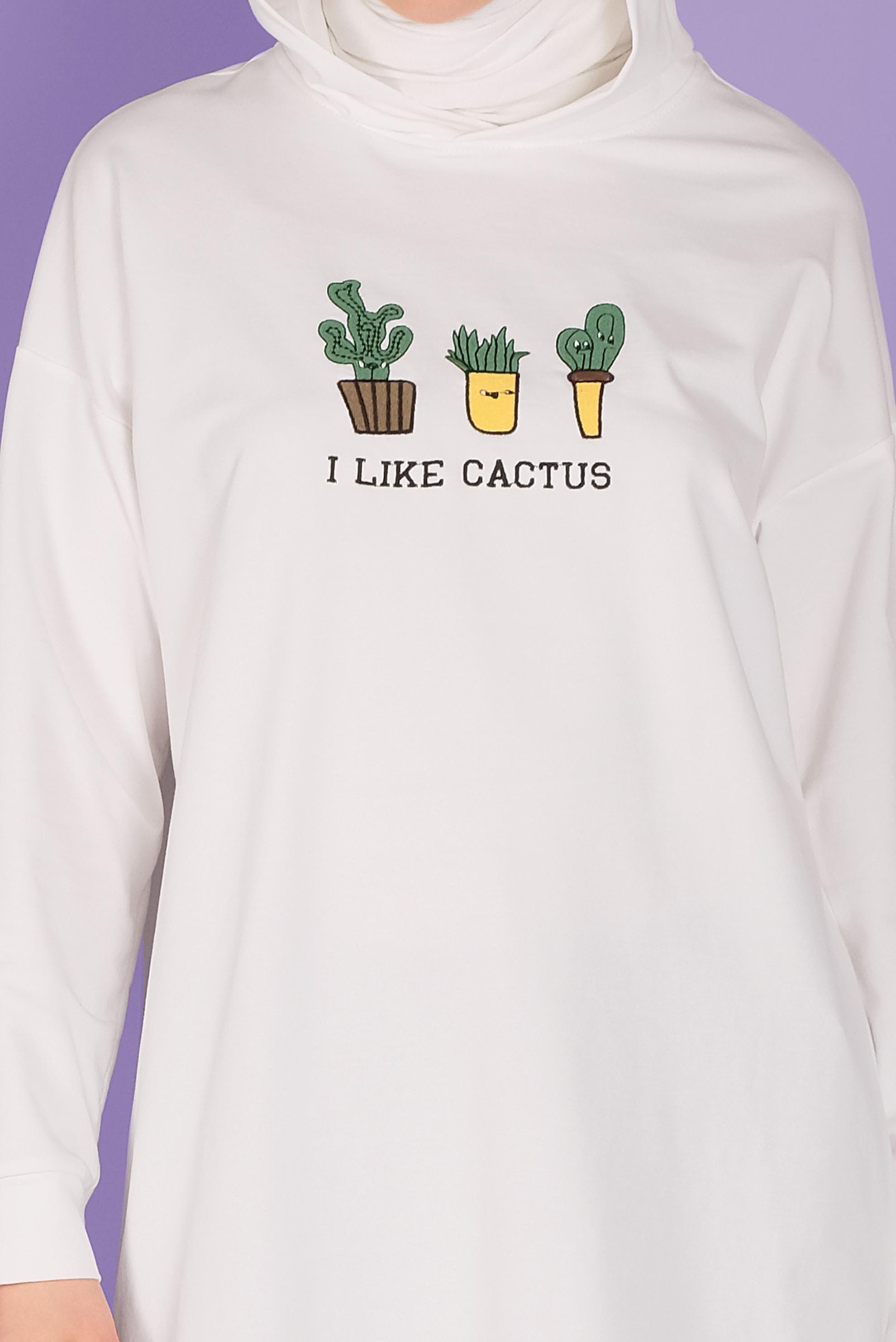 Tesettür giyim BEYAZ NAKIŞLI  EŞOFMAN TUNİK 41432 